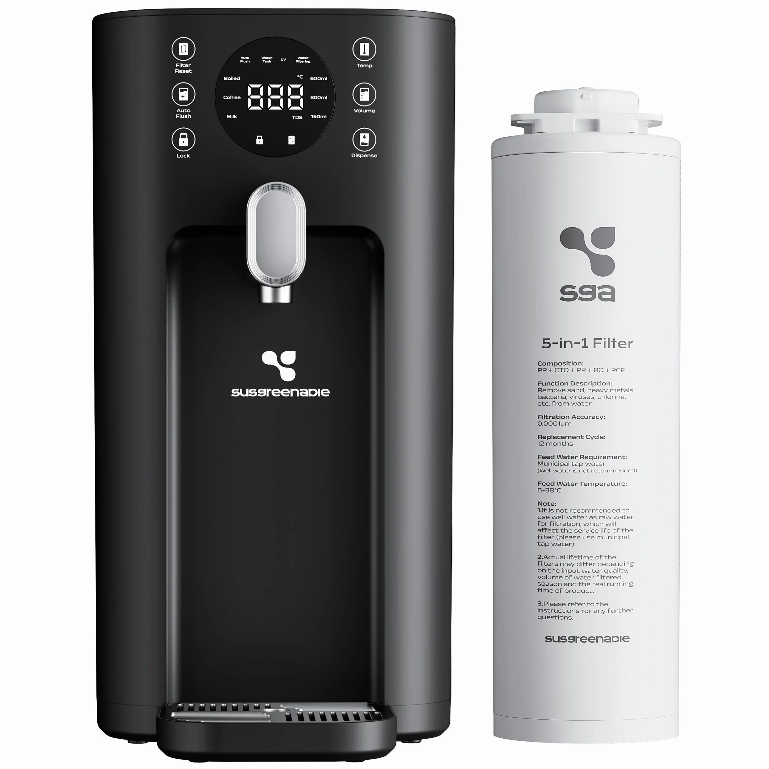 CIARRA X SusGreenable Depuratore Acqua a Osmosi Inversa da Tavolo, Acqua Calda Istantanea 3s, Filtro RO 4 Stadi, Serbatoio 4.3L, 4 Temperature, Display TDS, Senza Installazione
