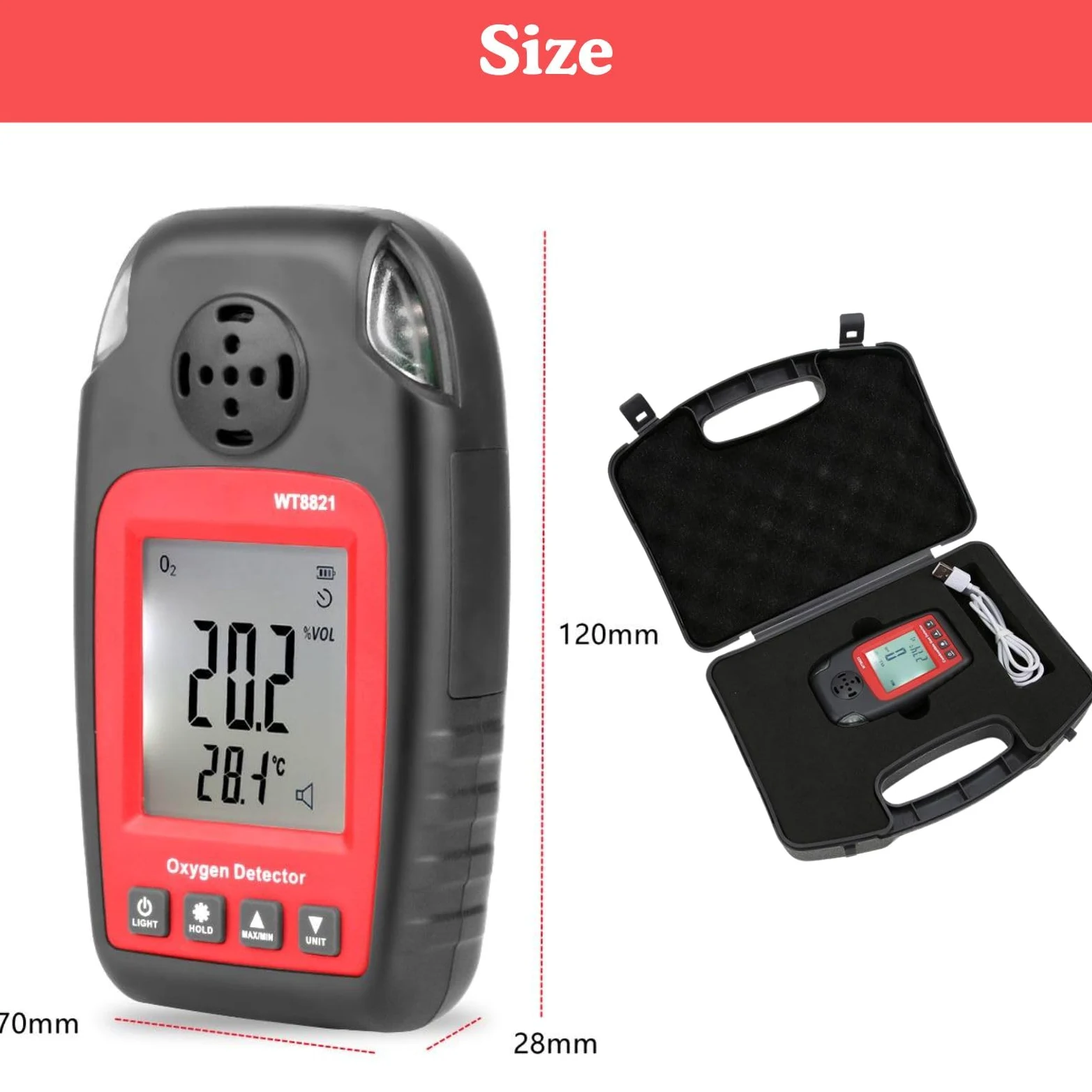 Jadeshay Rilevatore di Ossigeno,0~25% Vol Rilevatore di Gas Portatile Monitor O2 Analizzatore di Ossigeno Tester Rilevatore di Contenuto di Ossigeno con Display LCD WT8821