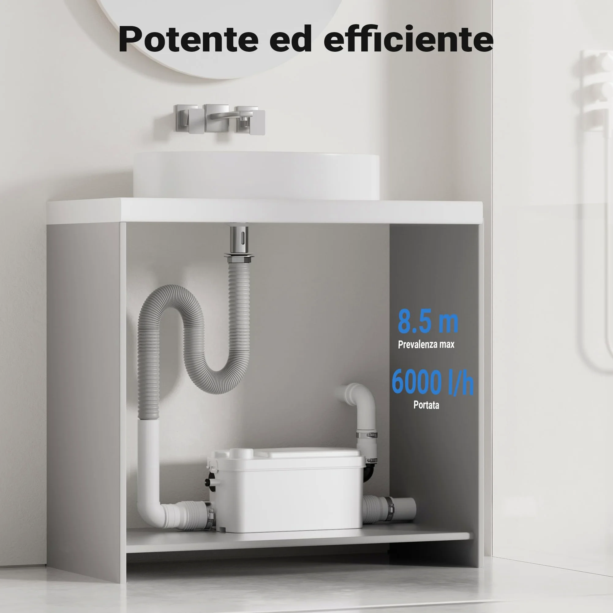 XPOtool Stazione di sollevamento 3/1 250W con 3 ingressi per doccia, lavabo