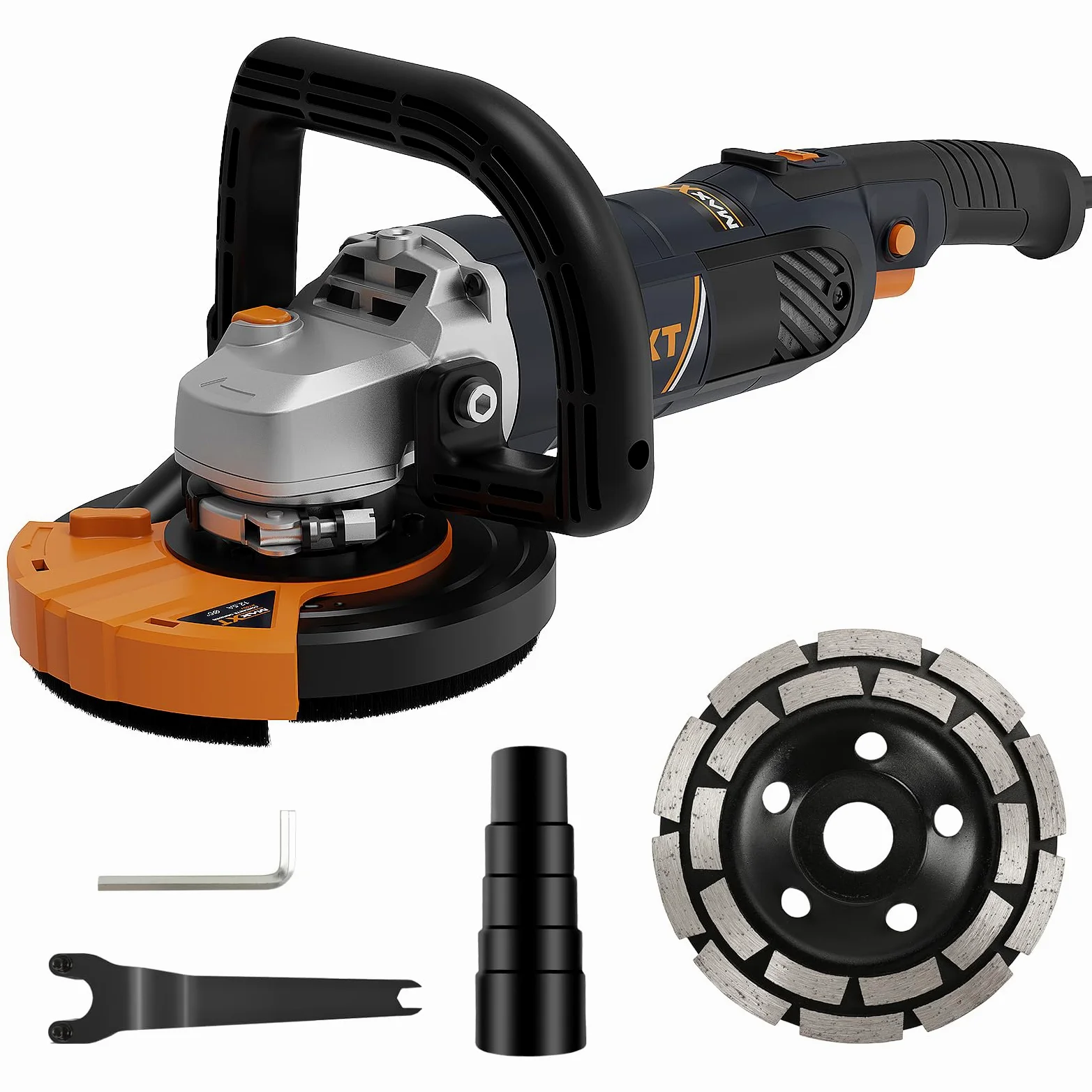 Levigatrice per Cemento 1500W, MAXXT Smerigliatrice per calcestruzzo 1000-8500RPM 7 Velocità Regolabili, Levigatrice per Calcestruzzo con Protezione Rimovibile