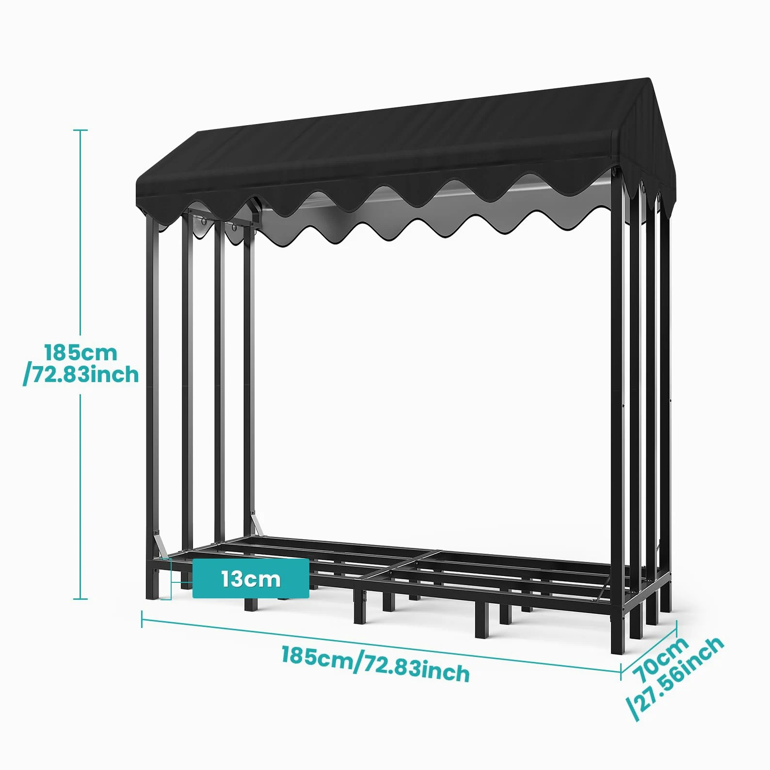 Himimi Rastrelliera per legna da ardere in metallo per esterni 185 x 70 x 185 cm, ricovero per legna da ardere per esterni, rastrelliera per legna da ardere con copertura protettiva