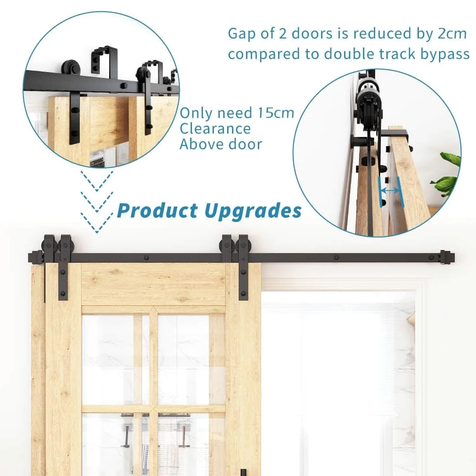 WINSOON 5FT/150CM Binario per Porta Scorrevole Bypass Doppie da Interno kit Porta Pieghevole Scorrevole Esterno Muro, per Doppia Pore, Porte non Inclusa