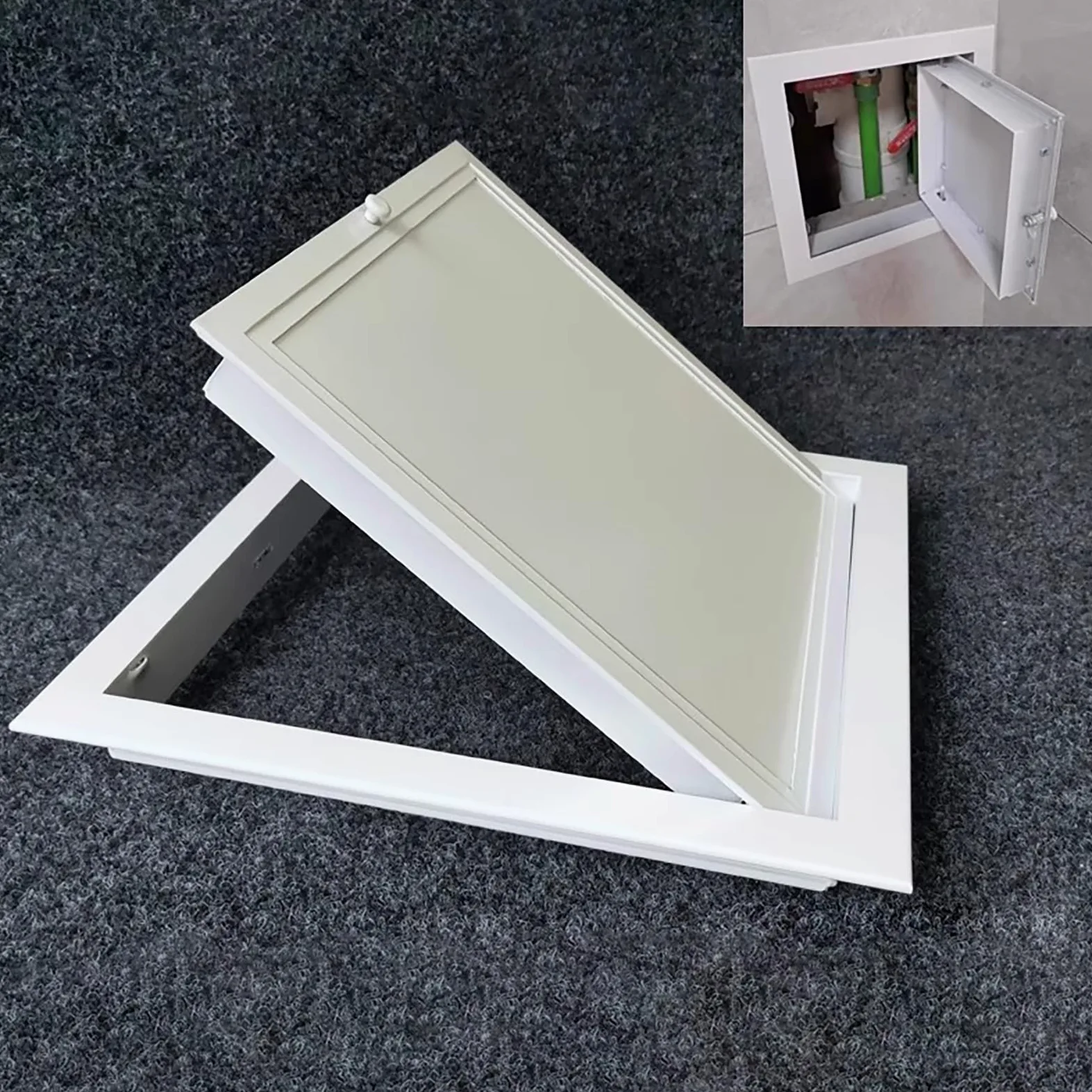 Sportello Ispezione Sportello di Accesso Idraulico per Doccia con Maniglia, Botola di Accesso a Parete Bianca, Pannello di Accesso Incassato, Coperchio di Ispezione in Metallo Staccabile(60x70cm(24x28