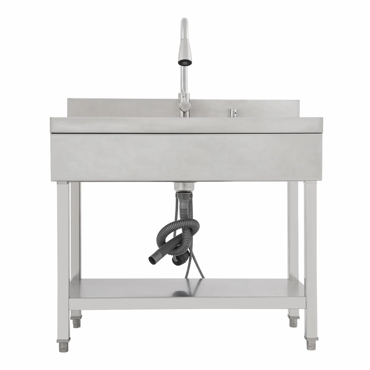 Lavando in acciaio inossidabile a libera installazione, lavello singolo lavello da cucina rettangolare con piedistallo, lavello mobile per cucina, garage, esterno (90x50x80 cm)