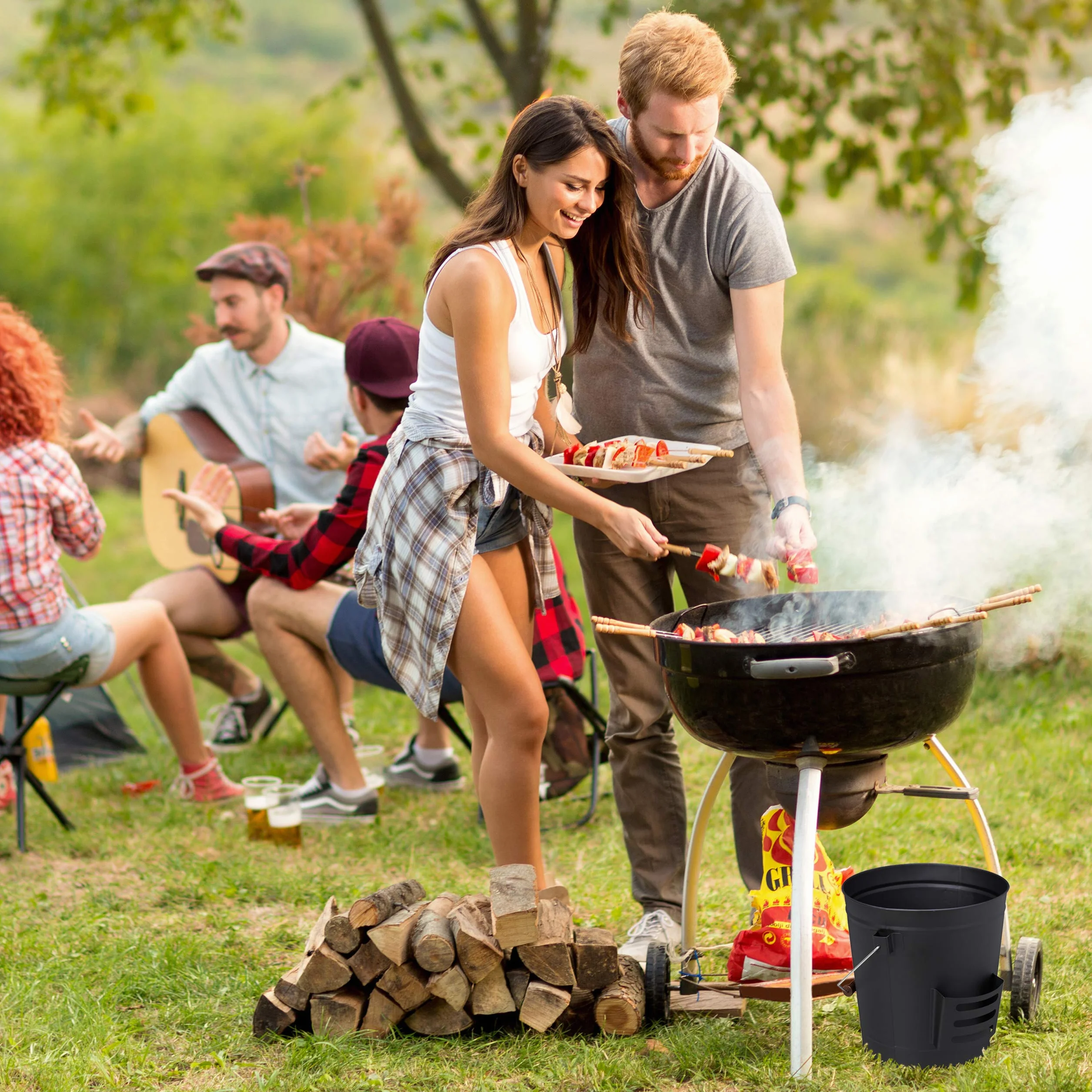 Relaxdays Secchio Raccogli Cenere con Coperchio e Paletta, Acciaio, con Impugnatura, 19 l, per Camino & Grill, Nero