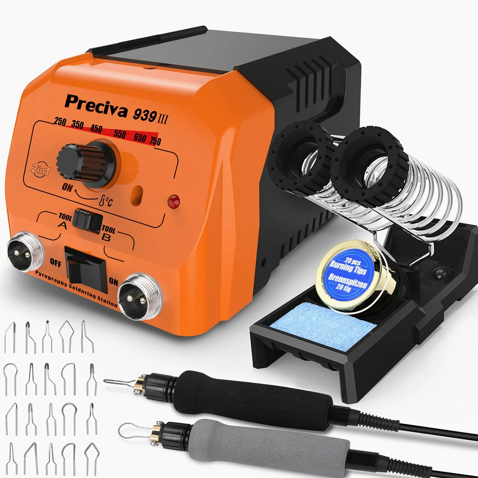 Kit Pirografia Legno,Preciva 40W 250-750℃ pirografo per legno professionale regolabile macchina pirografia Penna con 20pcs filo di saldatura,per legno,pelle e sughero (2)