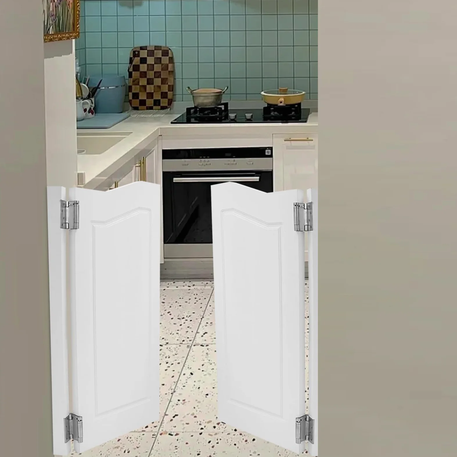 Porta a battente in legno, porta a battente, porta a battente in legno, porta a lamelle interna, 2 ante, 81 x 106,5 cm, spessore porta 3,5 cm, ideale per bar, giardino e salotti, con funzione di