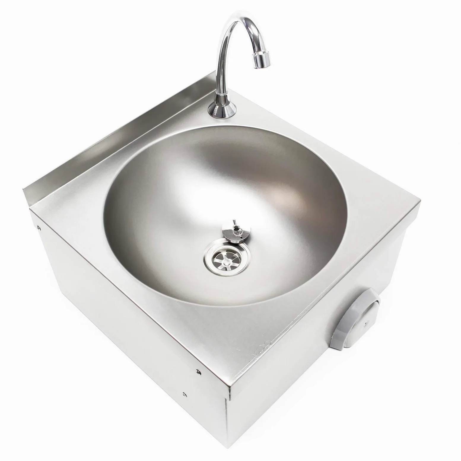 XPOtool Lavello professionale acciaio inox vaschetta rotonda comando a ginocchio montaggio a parete