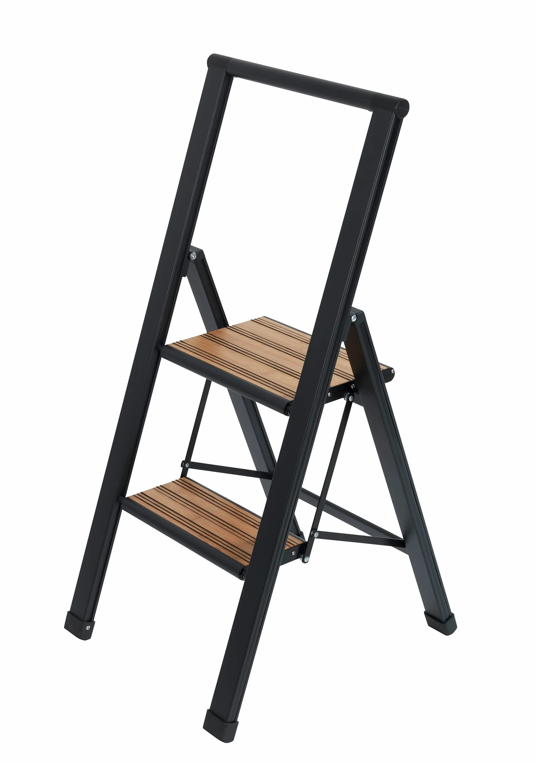 Wenko Scala pieghevole a due scalini, nera - Scaletta per uso domestico antiscivolo, scala doppia di sicurezza, Alluminio verniciato, 44 x 101 x 5.5 cm, Nero
