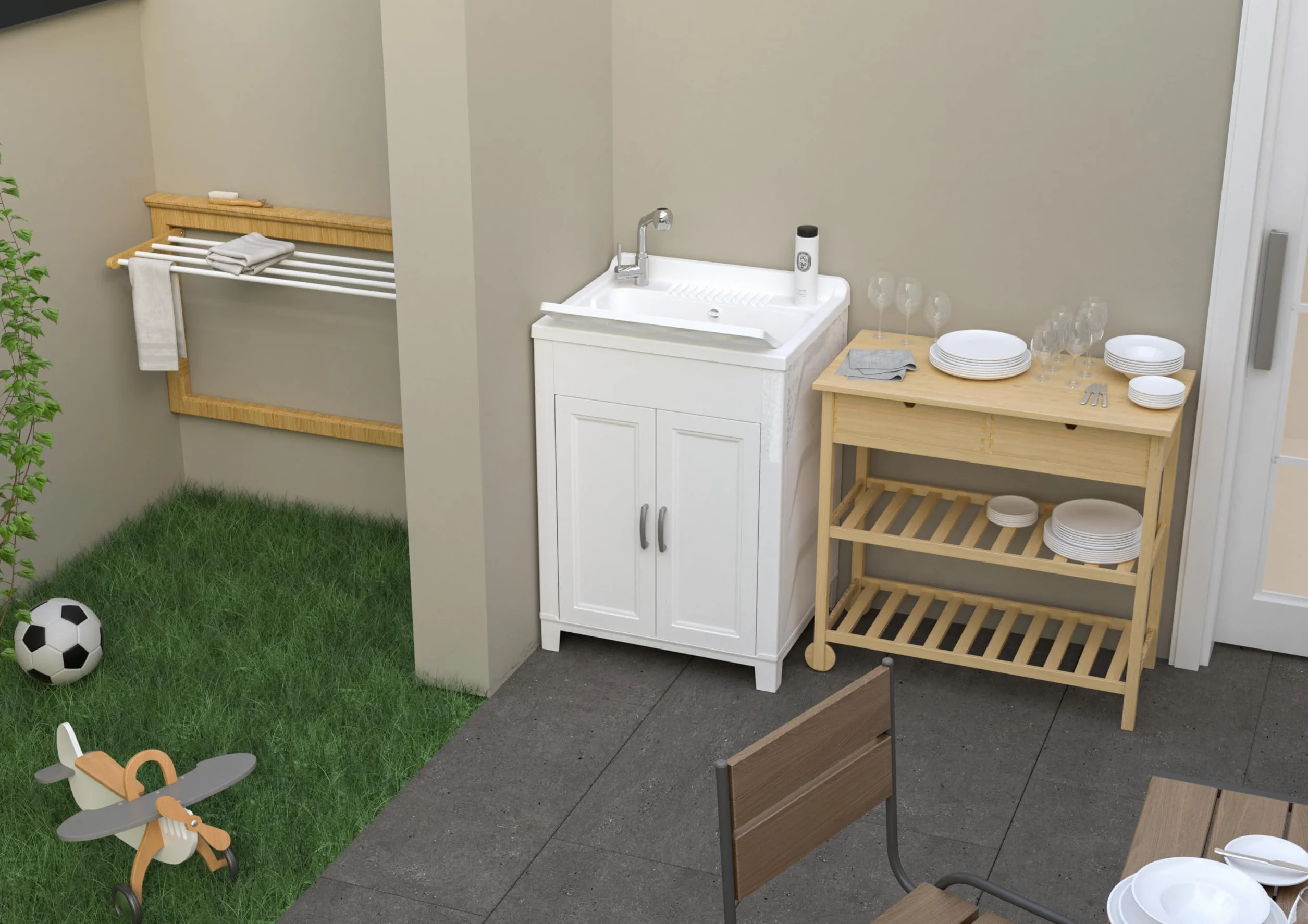 Adventa: Mobile lavatoio in resina di PP, Facile da montare, Vasca Resistente agli acidi di uso comune, Lavanderia, Garage, Esterno, 60L x 50P x 85H cm, Bianco