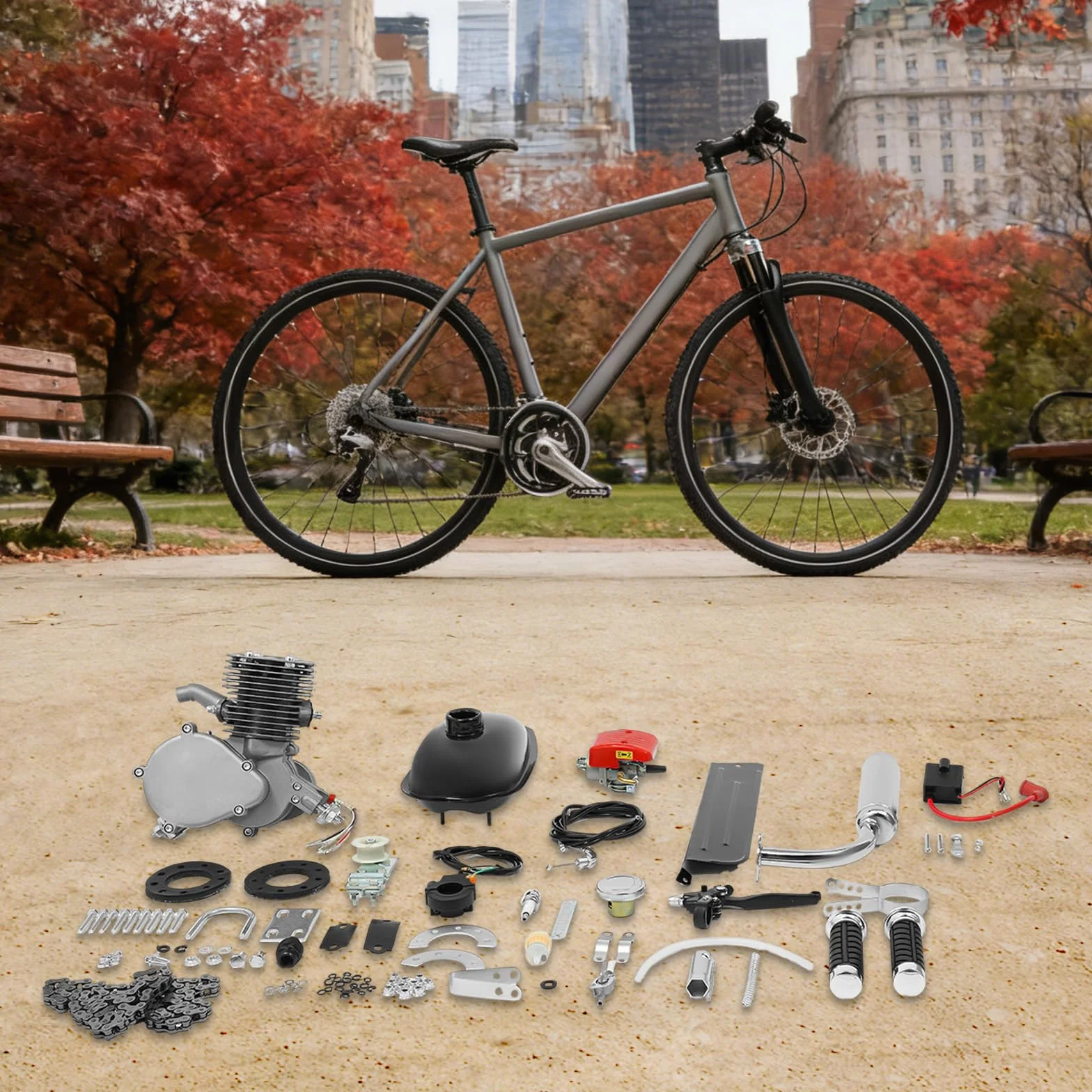 Kit motore per bicicletta 100cc 2 tempi, kit di conversione motore a benzina con accensione CDI, monocilindrico raffreddato ad aria, per telaio V da 26/28 pollici, motorizzazione fai-da-te per