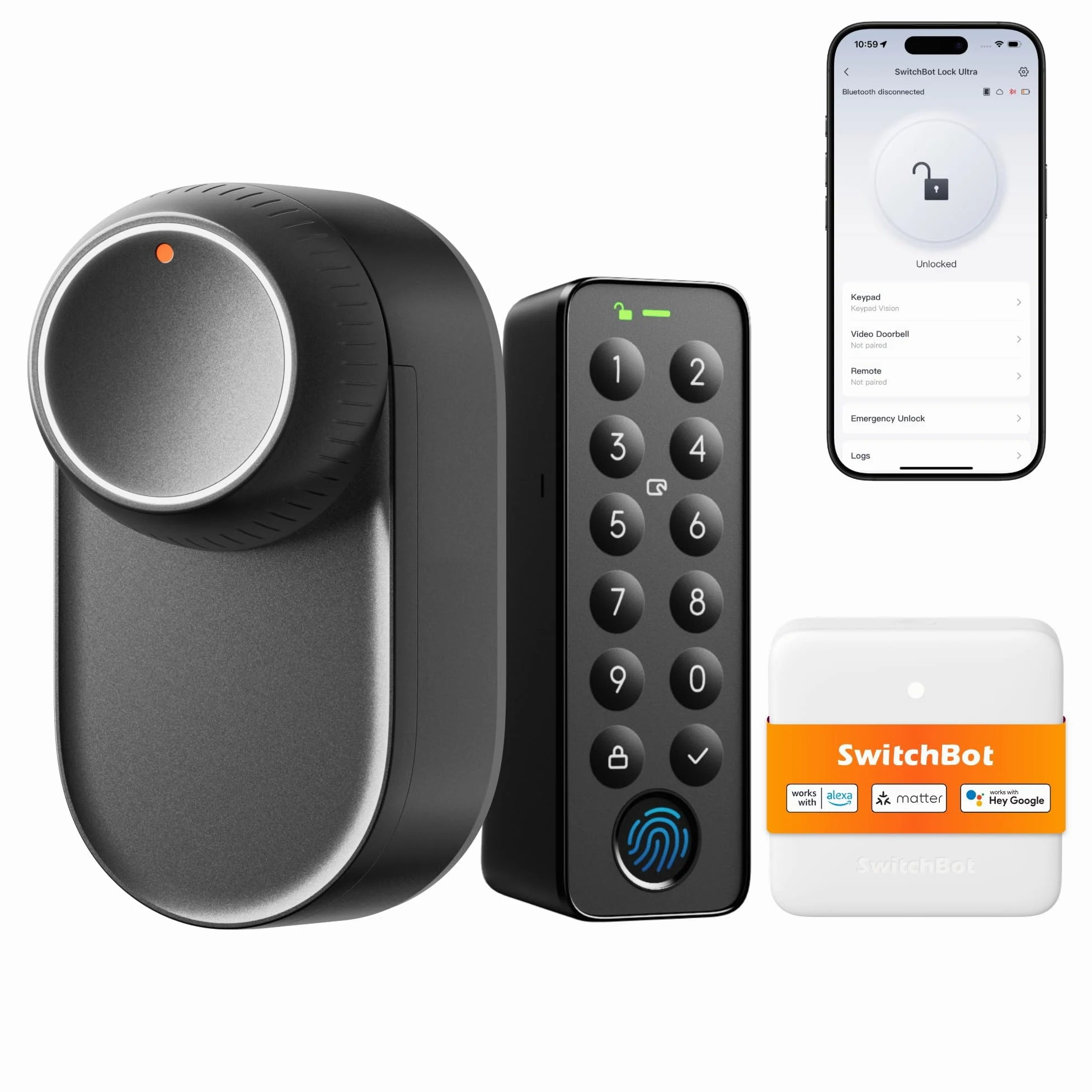 SwitchBot WiFi Smart Lock Ultra Con Tastierino Touchscreen, Serratura Smart Con Impronte Digitali, Serratura Elettronica Con Batteria Ricaricabile, Adatta A Porte Europee, Matter/Alexa/Google