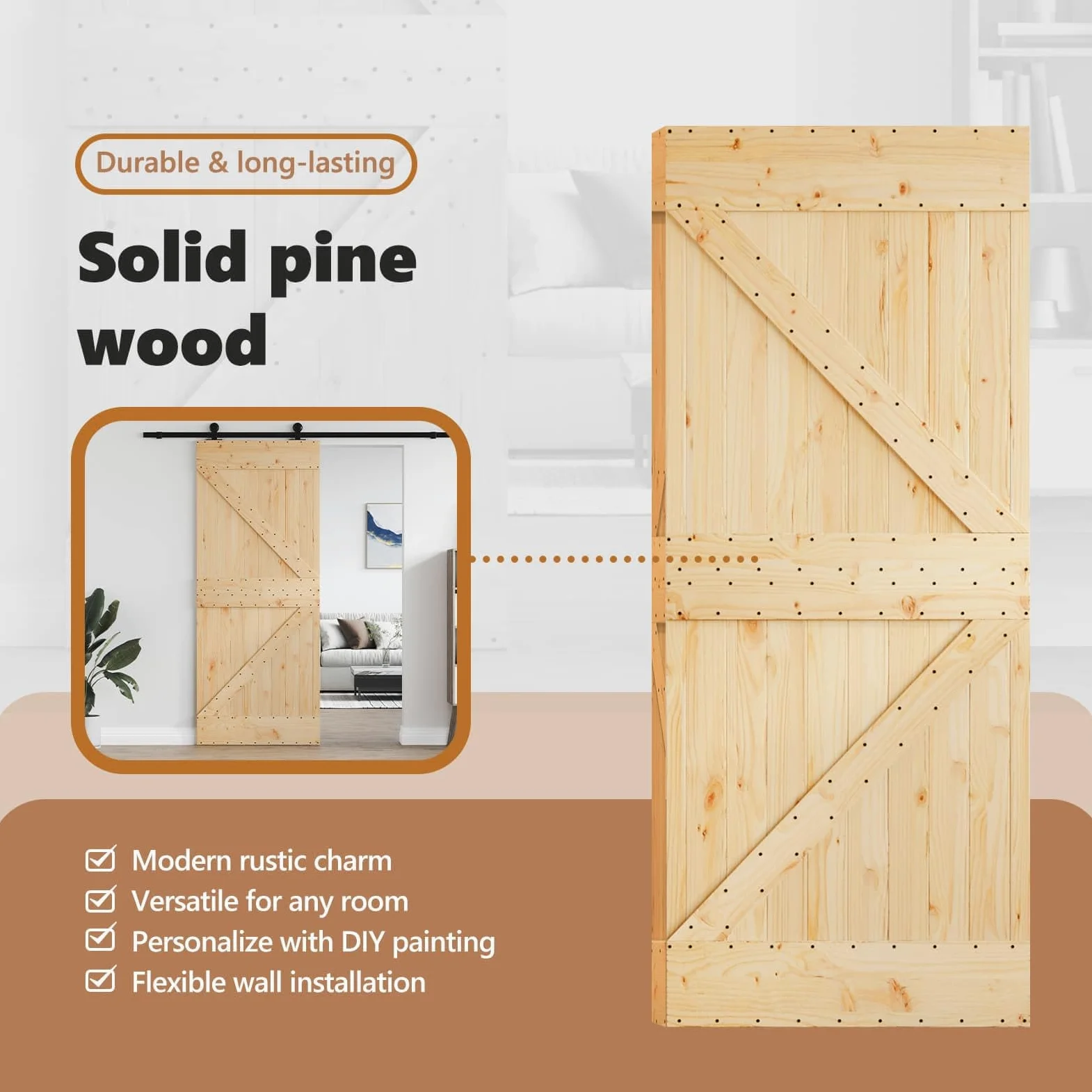 vidaXL Porta NARVIK Naturale 85 x 210 cm Legno di pino solido, Porta rettangolare moderna, in pino solido, salvaspazio, divisorio, design contemporaneo e funzionale