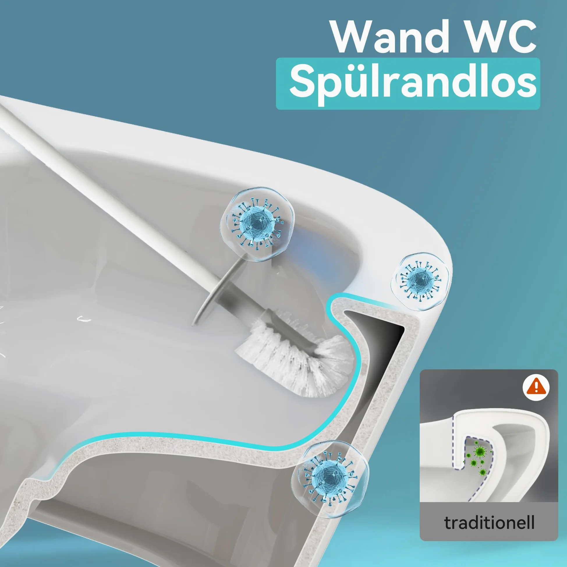 HOROW WC senza bordi con coperchio per WC, WC sospeso in ceramica, set di servizi igienici moderni, lunghezza 539 mm