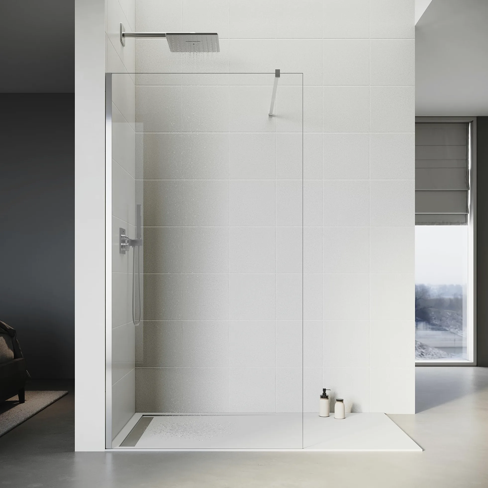 SONNI Walk in Box Doccia 110 x 200 cm, Parete Doccia Fissa in Cristallo 8mm, Vetro Trasparente Temperato Rivestimento Nano, Regolabile con Stabilizzatore