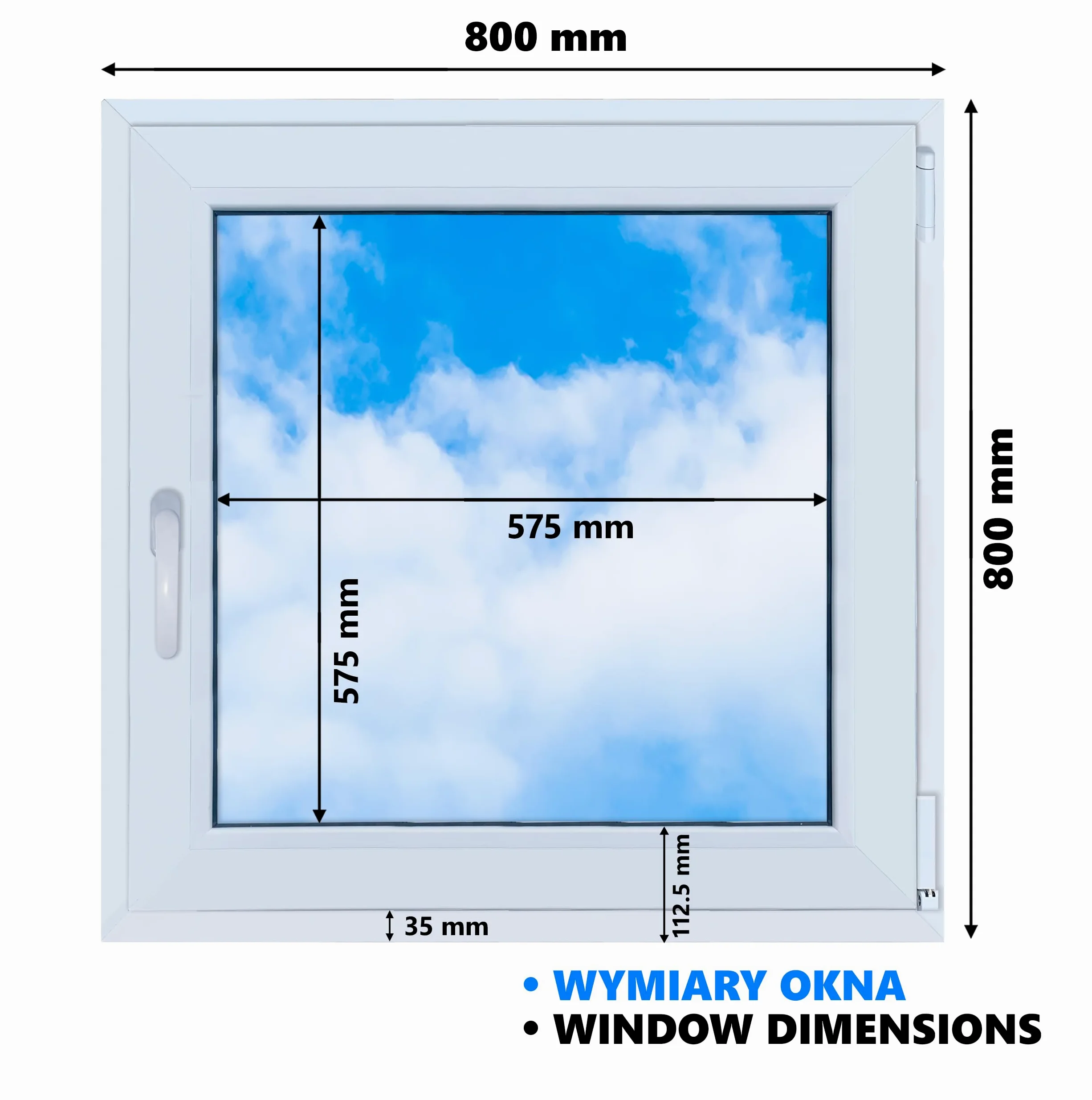 LORAC | Finestra in PVC bianca, 800x800mm, DIN Destra, inclinabile e apribile, doppio vetro, a risparmio energetico – Finestra con certificato CE per cantina e appartamento