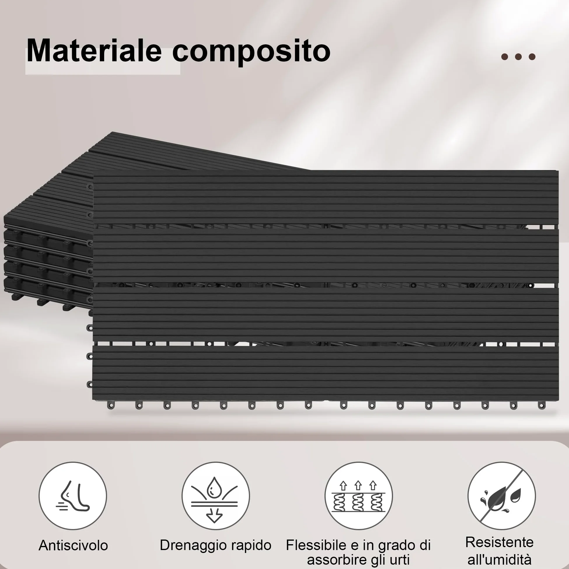 Laneetal Set di 12 Pavimento per Esterno, Pavimento WPC Incastro, per Giardino, Patio, Terrazza, Balcone, Pavimentazione Esterna 30x60 cm, Antracite