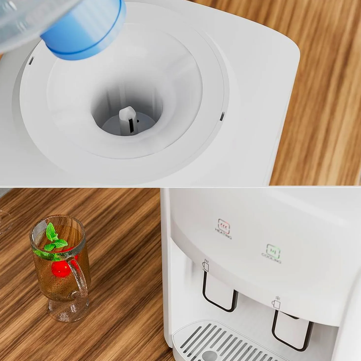 Avilia Erogatore d'Acqua Elettrico - Distributore Acqua a 2 Temperature con Riscaldamento 500W, 0.5L, e Raffreddamento 70W, 1.5L, in ABS e Acciaio Inox, 29x38x28cm