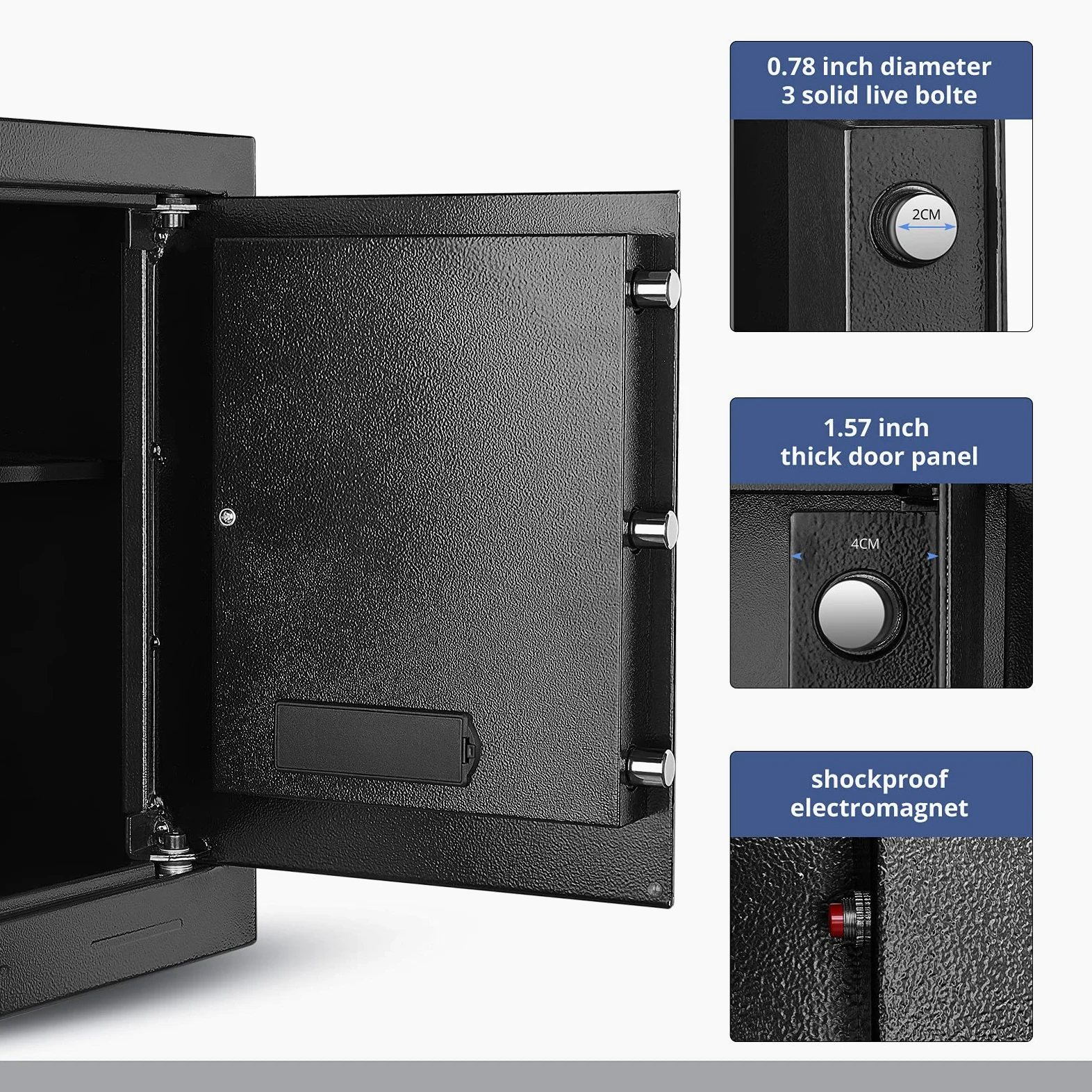 Cassaforte di Sicurezza a Muro, 43L Cassaforte da Armadio Elettronica Digitale Tre Bulloni con Codice e Chiave Cassaforte a Muro con Allarme per Uso Domestico, Hotel, Ufficio