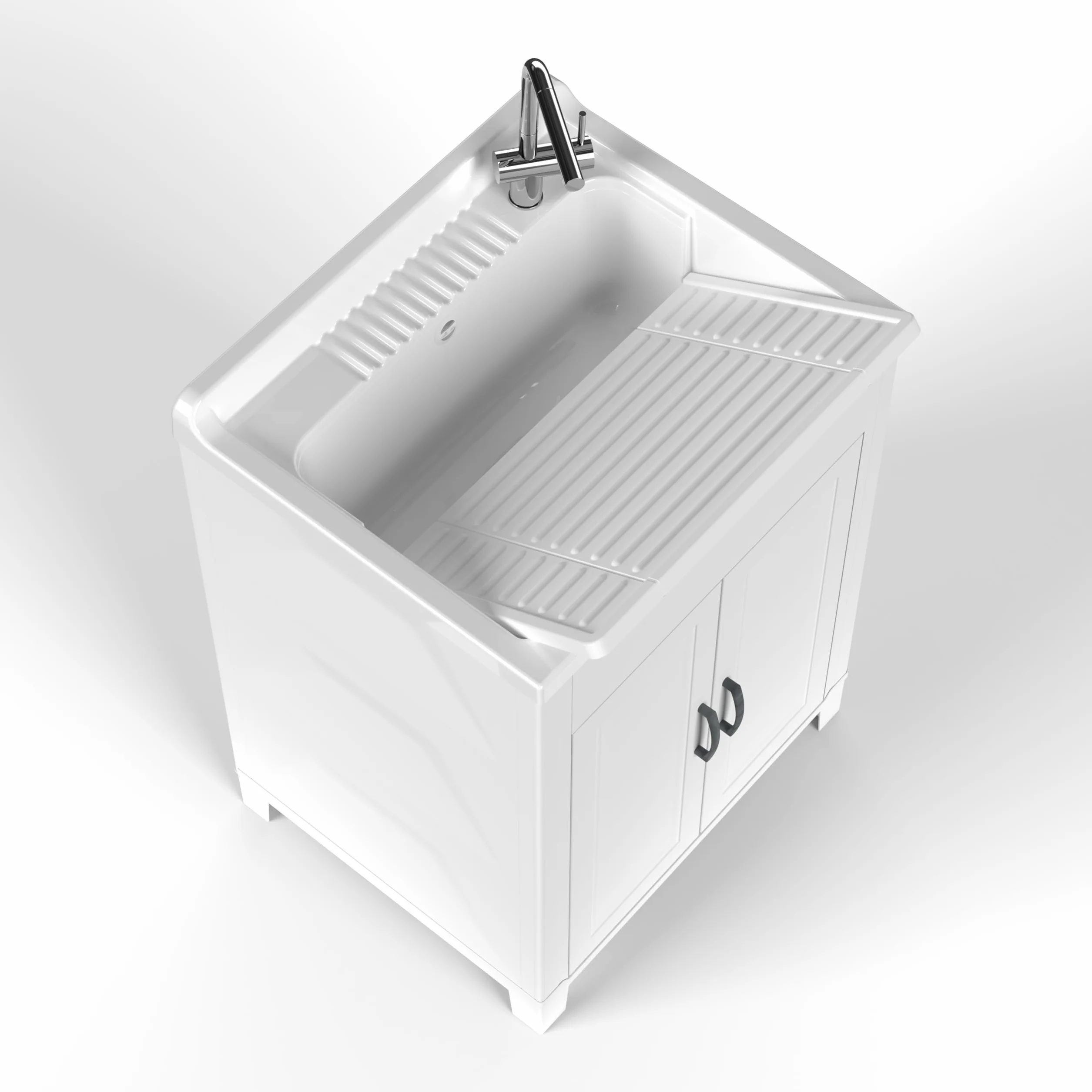 Adventa: Mobile lavatoio in resina di PP, Facile da montare, Vasca Resistente agli acidi di uso comune, Lavanderia, Garage, Esterno, 60L x 50P x 85H cm, Bianco