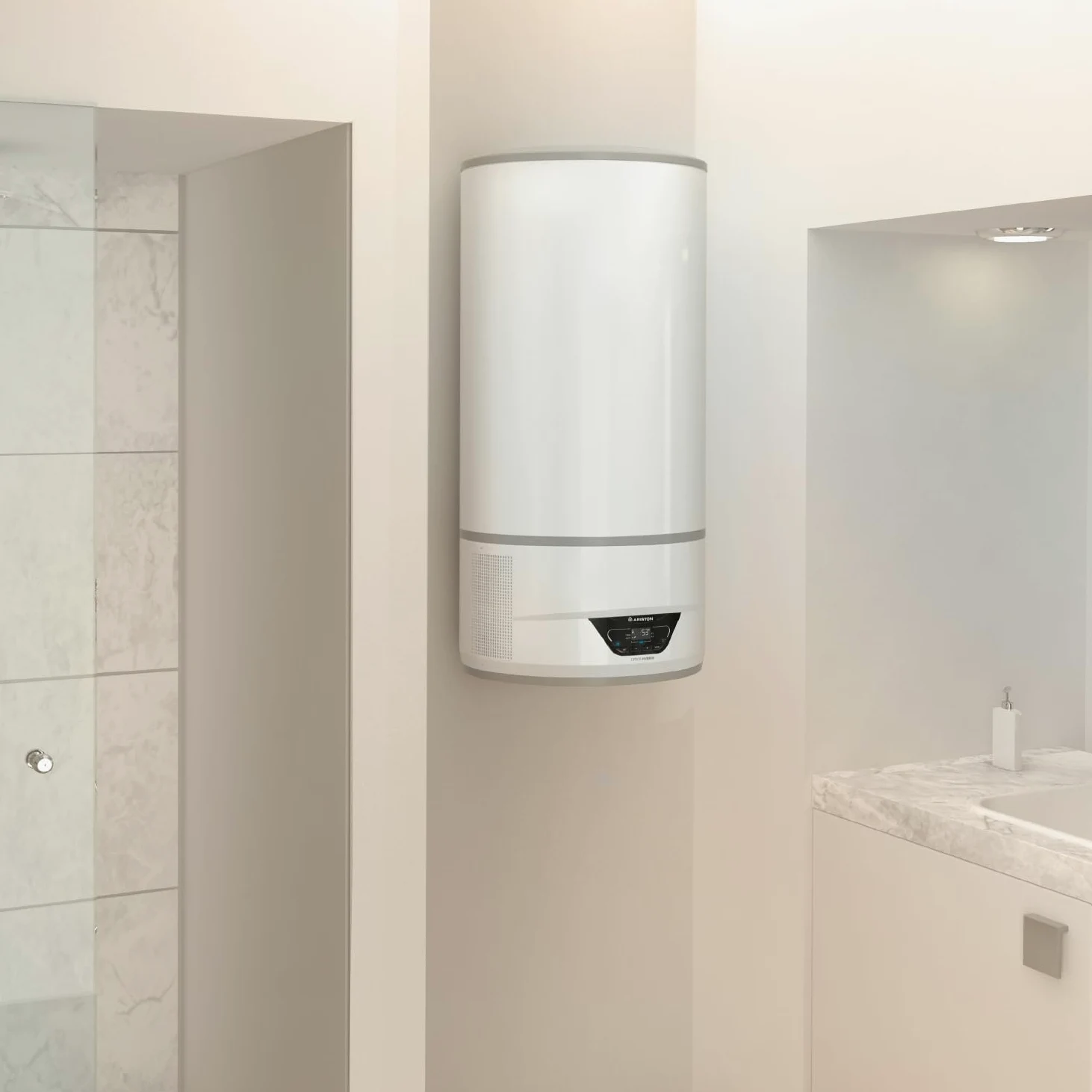Ariston Lydos Hybrid-Wifi - Scaldabagno Elettrico 100 Litri Ibrido con Pompa di Calore, Verticale e Display LED ‎46,5x5,3x115,3 - Boiler Elettrico per Maggior Risparmio Classe A, Compatibile con Alexa