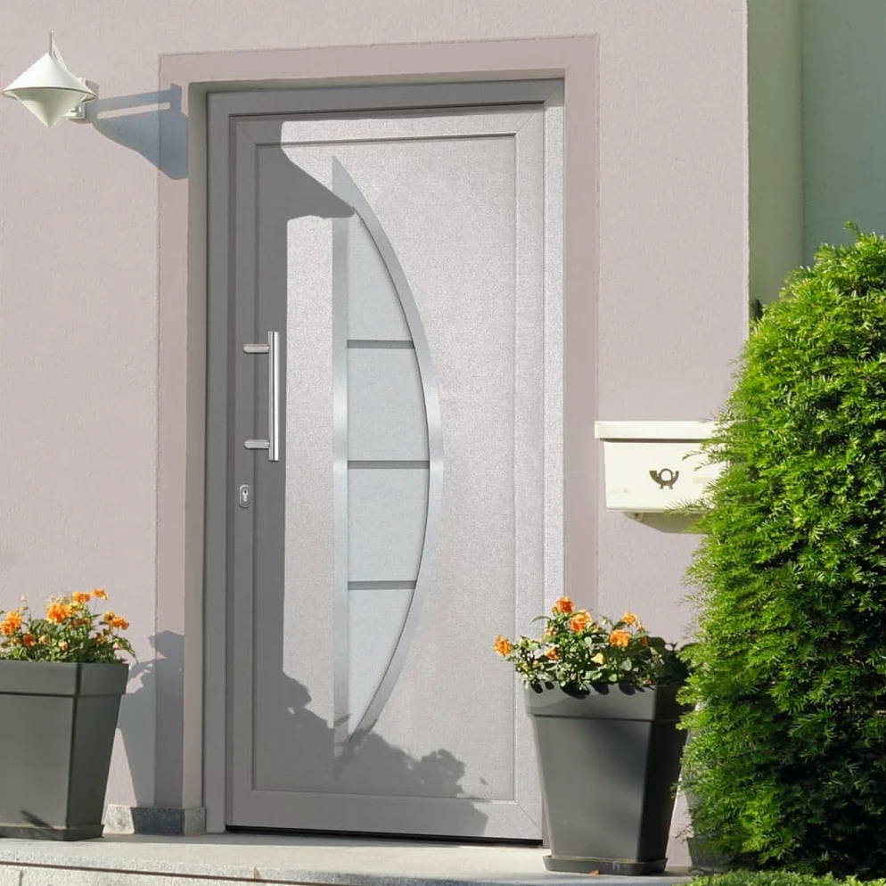 Gecheer Porta di Ingresso Bianca, Sicura con Chiusura a 5 Punti, Dimensioni 98x200 cm, Telaio in PVC con Anima in Acciaio e Vetro Isolante, per Casa e Appartamento