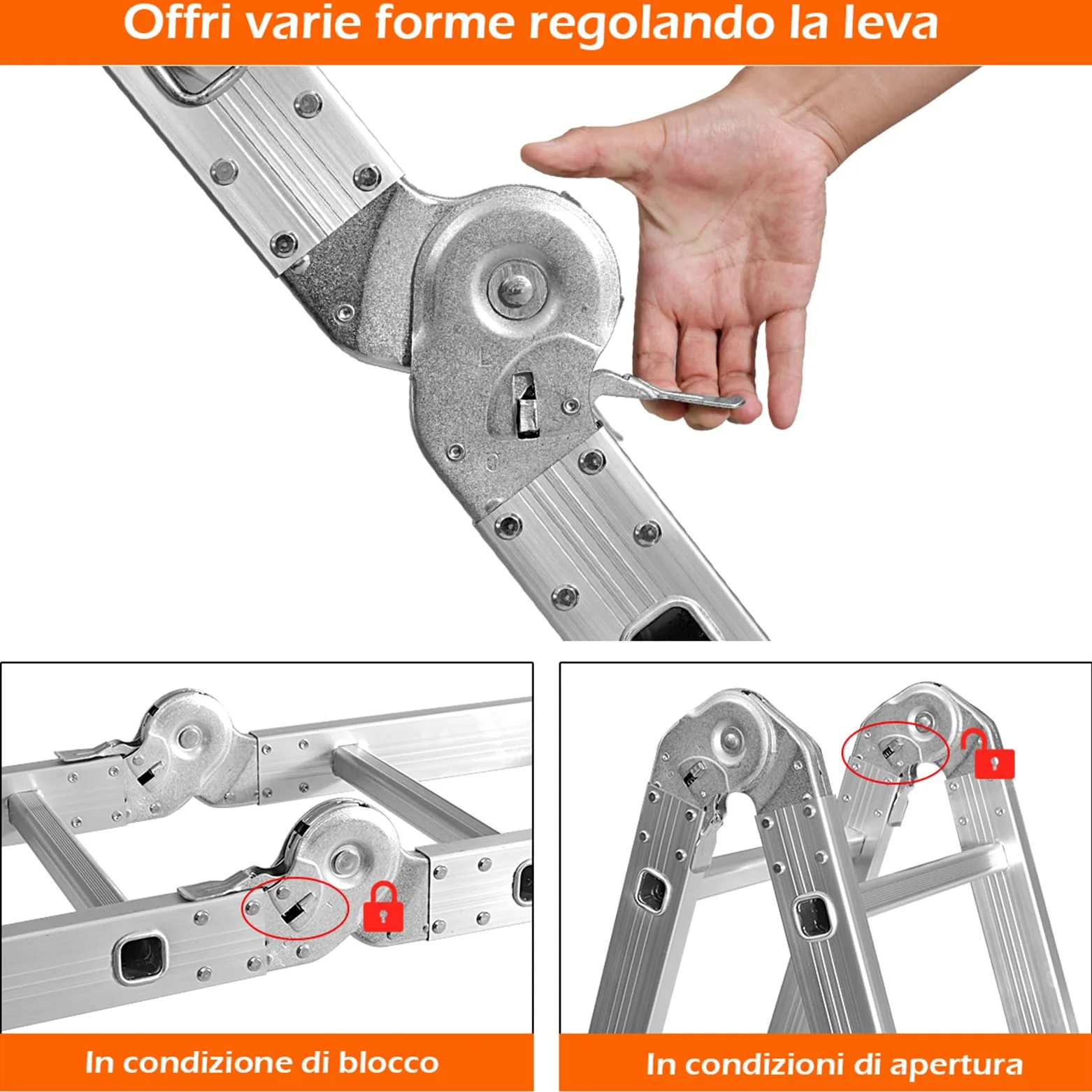 COSTWAY Scala Pieghevole Multiuso, Scala Estensibile con Struttura in Alluminio, Facile da Conservare, Piccola Scala per Uso Interno ed Esterno