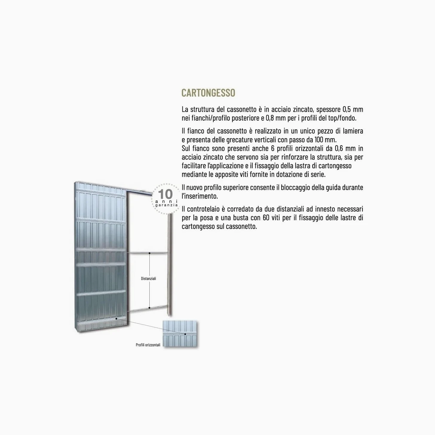 CONTROTELAIO PER PORTE SCORREVOLI ANTA UNICA sp100 - PER CARTONGESSO - DOORTECH BY SCRIGNO, MISURE 90x210 cm