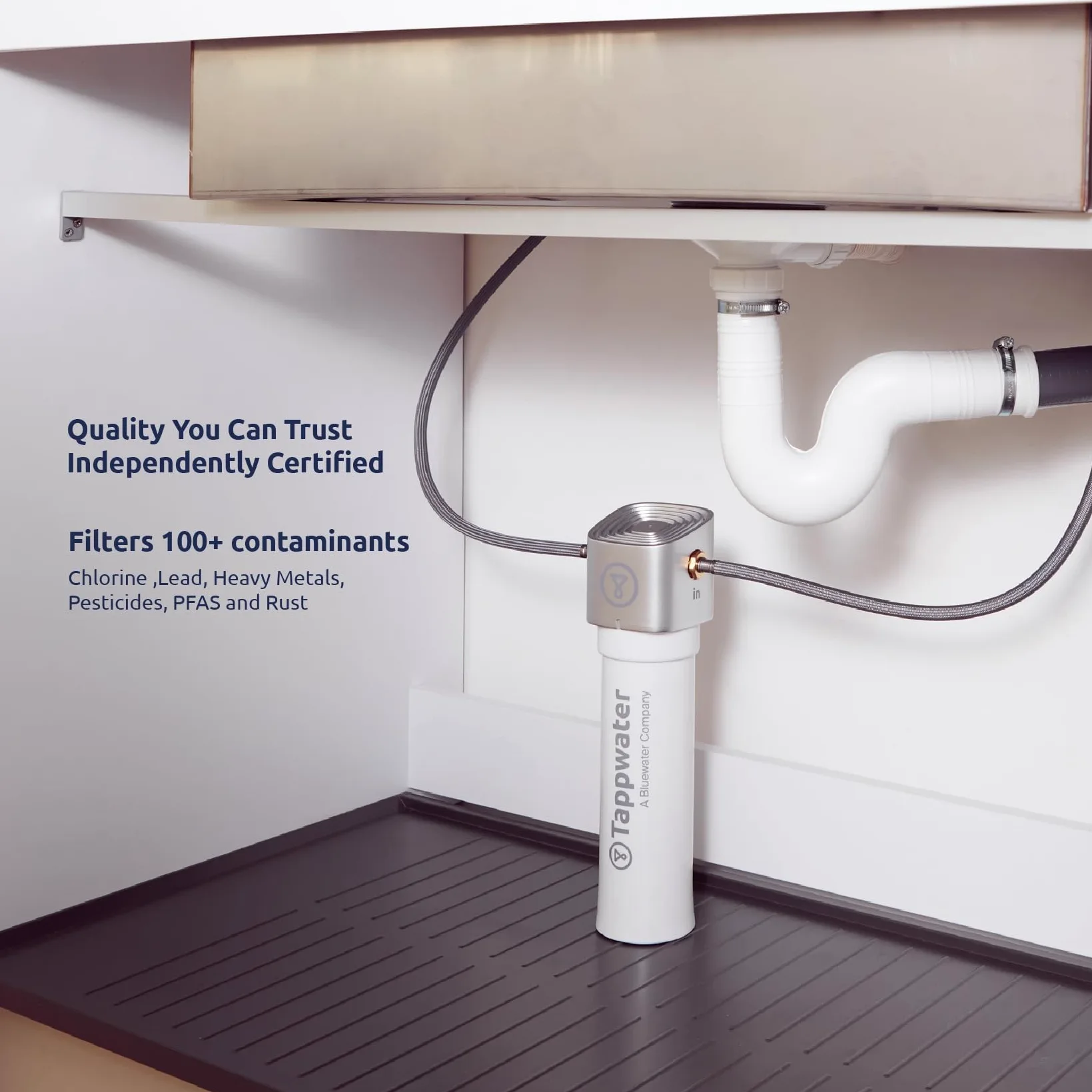 Tappwater InlinePro SMR Filtro acqua sottolavello 5 in 1 con rimineralizzazione naturale, alta capacità filtrante, rimuove +100 contaminanti, installazione rapida, sistema invisibile sotto il lavello