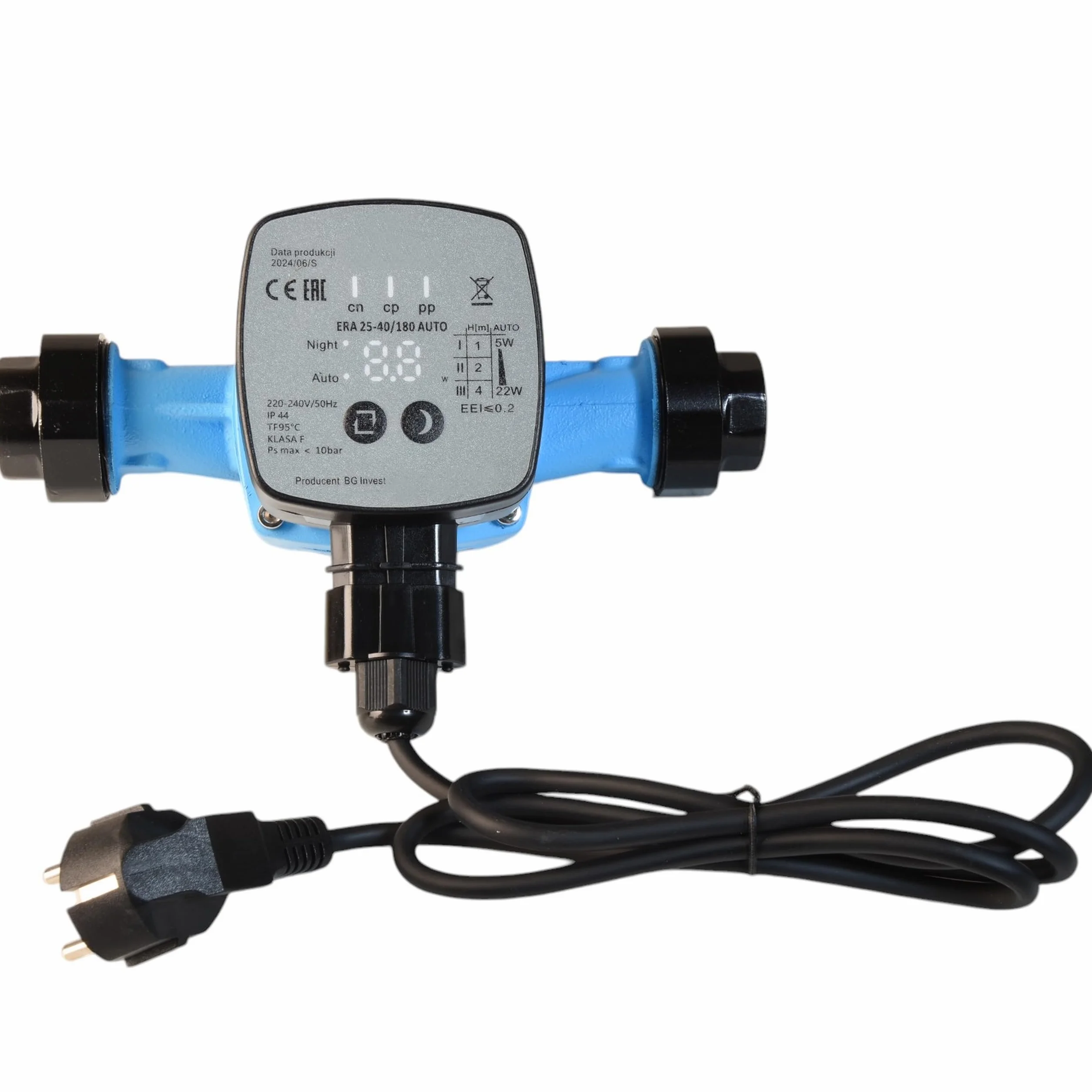 Elettronica Pompa di Circolazione ERA 25-40/180 AUTO (5-22W max. 2700 l/h Prevalenza 4 m) - Pompa per Acqua Calda - Riscaldamento Centrale – 3 Velocità - Modalità NOTTE AUTO - Basso Consumo Energetico