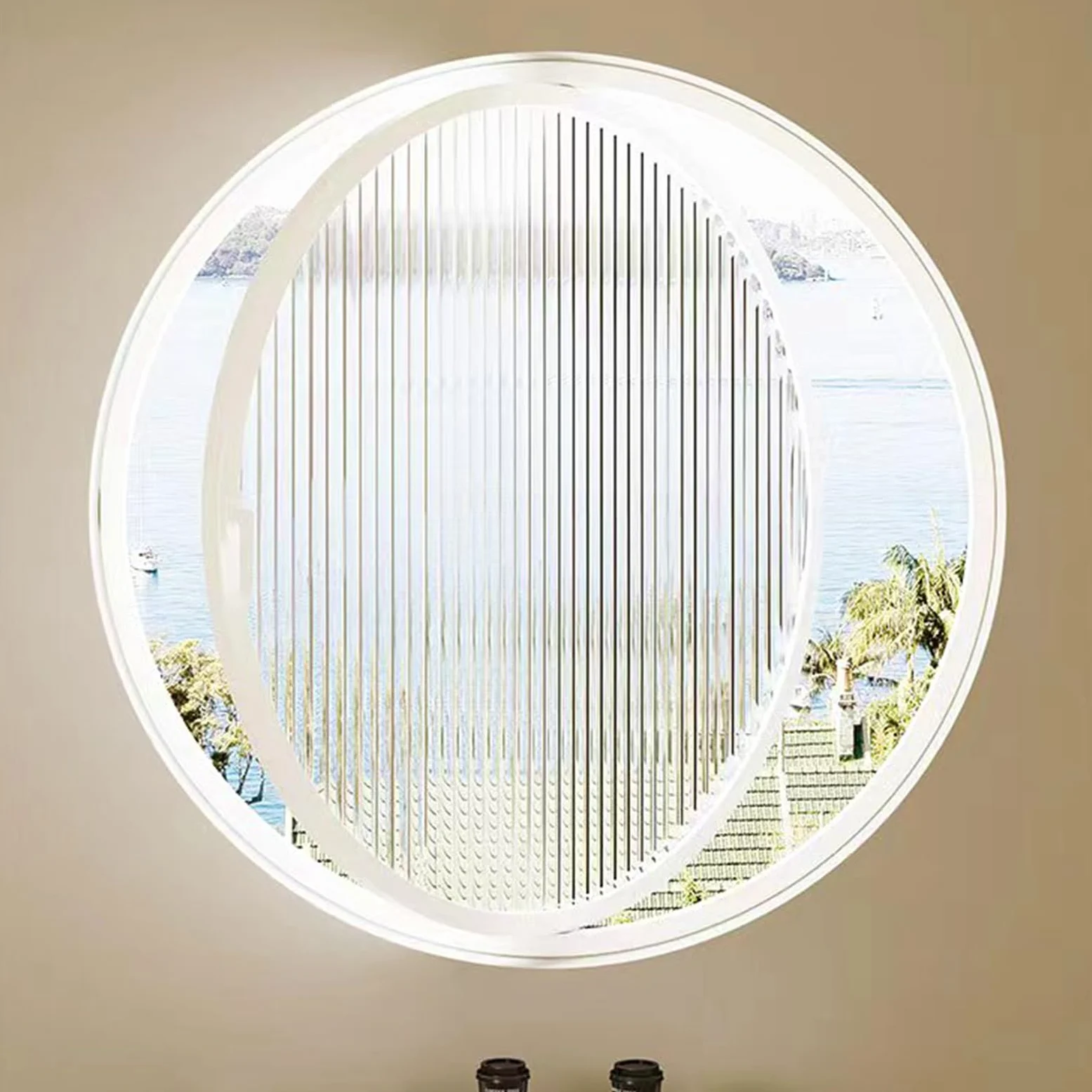 Finestre Finestra Rotonda, Finestra di Ventilazione Girevole a 360° con Maniglie, Finestra per Studio Cucina Soffitta con Telaio in Lega di Alluminio con Vetro Temperato Ondulato(White,60 cm (23 5/8")