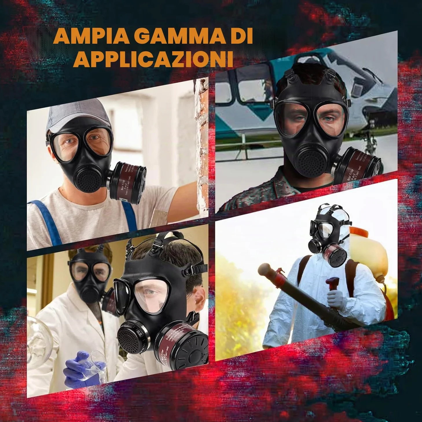 Maschera antigas con filtro, maschera respiratoria riutilizzabile anti-polvere per levigatura, lavori di costruzione, verniciatura a spruzzo, prodotti chimici, taglio, lucidatura a macchina