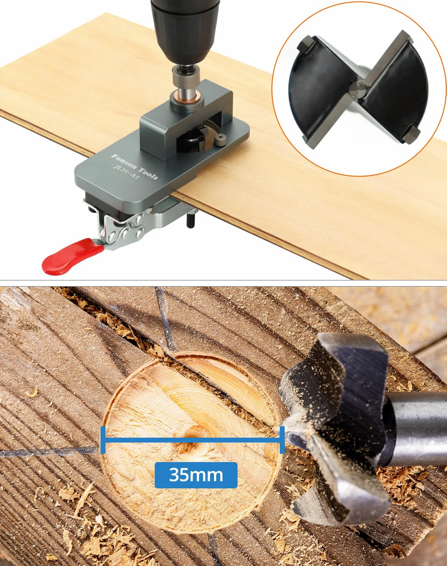 QWORK® Dima per cerniera 35mm apri foro, Perforatrice per cerniera per armadio, Localizzatore guida per trapano