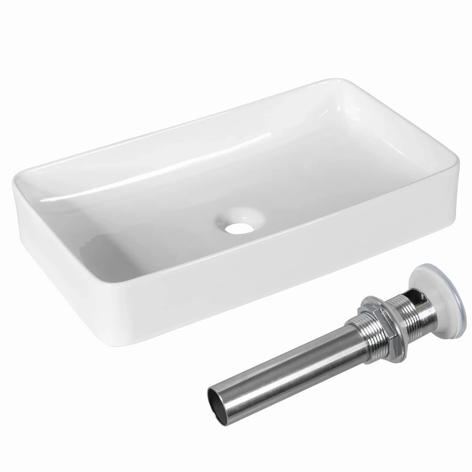 LIFEZEAL Lavandino Bagno, Lavabo da Appoggio, 60 x 35 x 11 cm, Lavabo Bagno, Glassa in Porcellana, Rettangolare, Scarico Escamotable, Ideale per Casa Ristorante e Hotel, Bianco