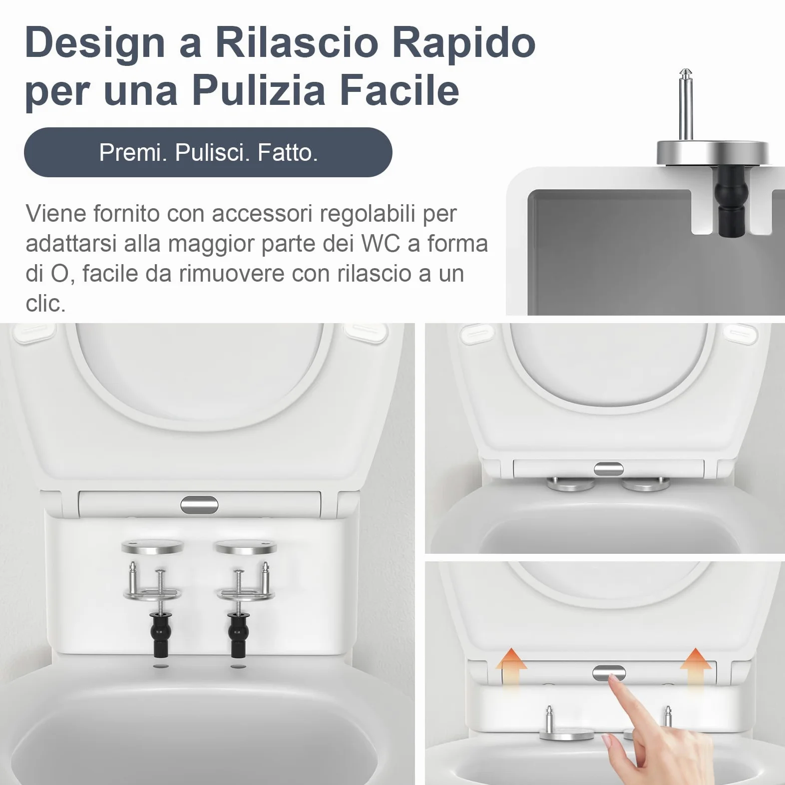 SURFOU Tavoletta WC con Chiusura Ammortizzata, Duroplast di Alta Qualità, Forma a O, Sgancio Rapido per Facile Pulizia, Supporta fino a 200 kg, con Gancetti in Gomma per Fissaggio Stabile