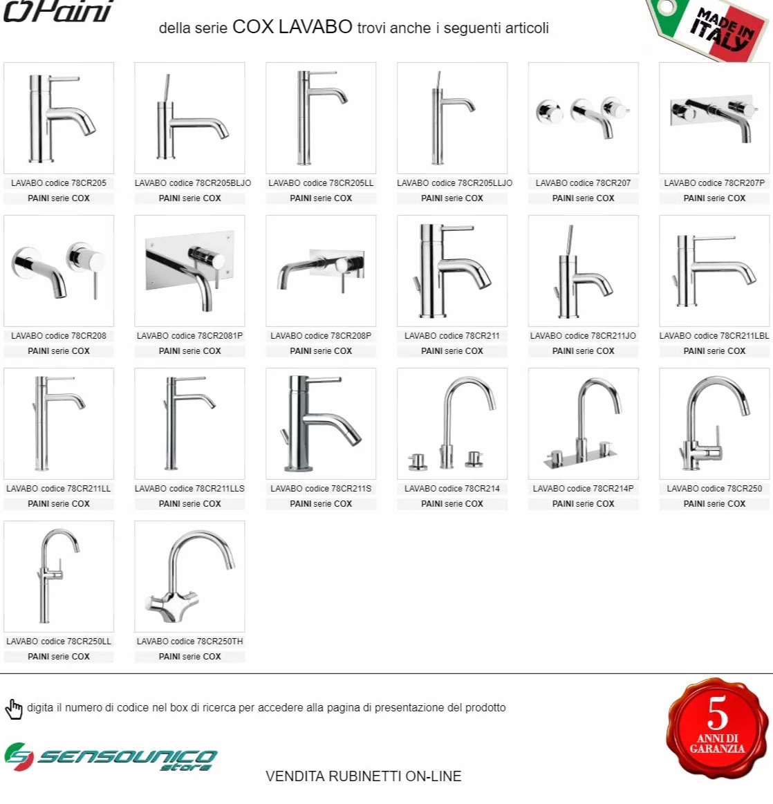 Paini Cox Miscelatore Lavabo Alto