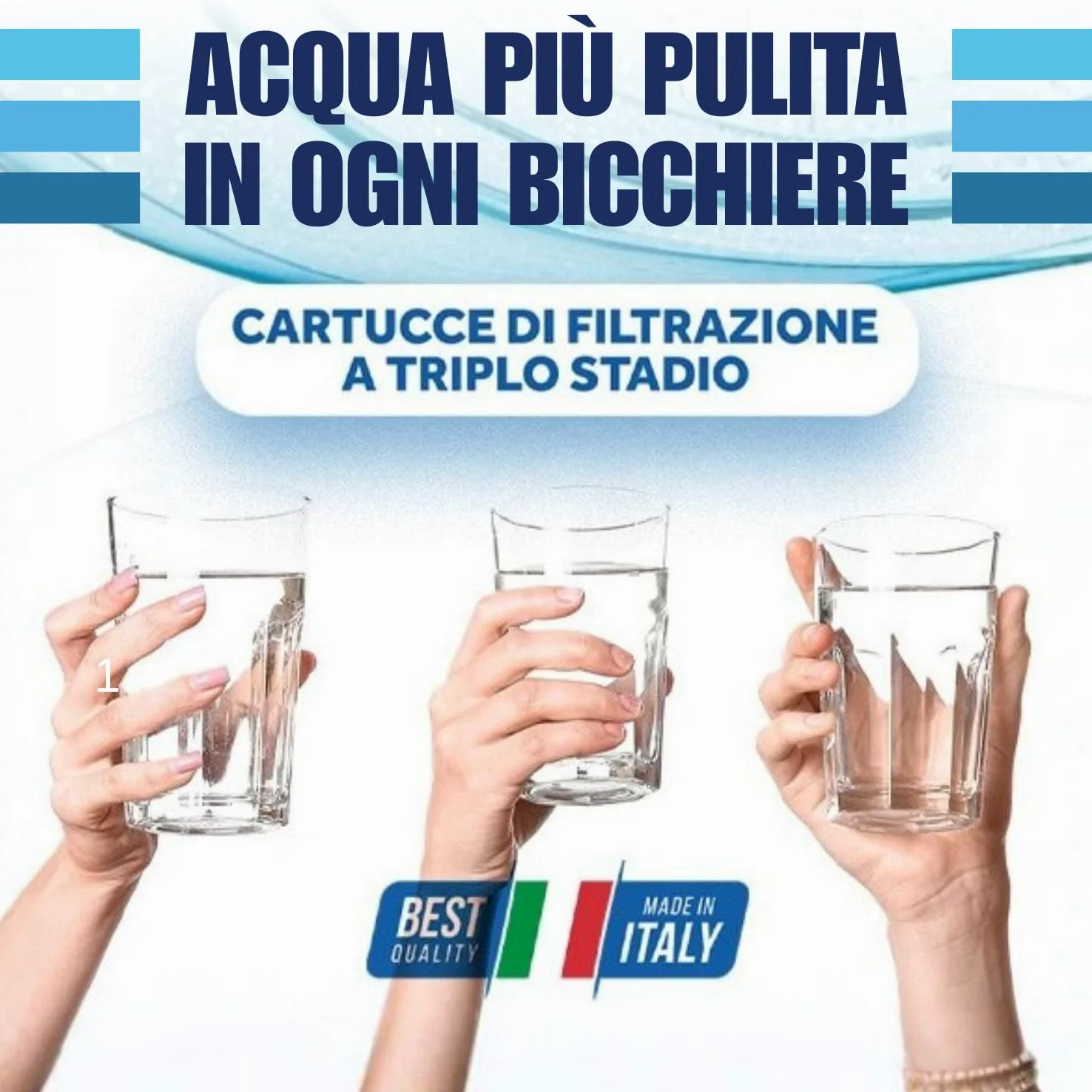 AQUASKUDO Filtro Acqua Rubinetto tre Stadi 3/4, Kit Filtro Acqua Sotto Lavello Made in Italy - Depuratore Acqua Domestico, Contenitore Filtri Anticalcare e Carboni Attivi