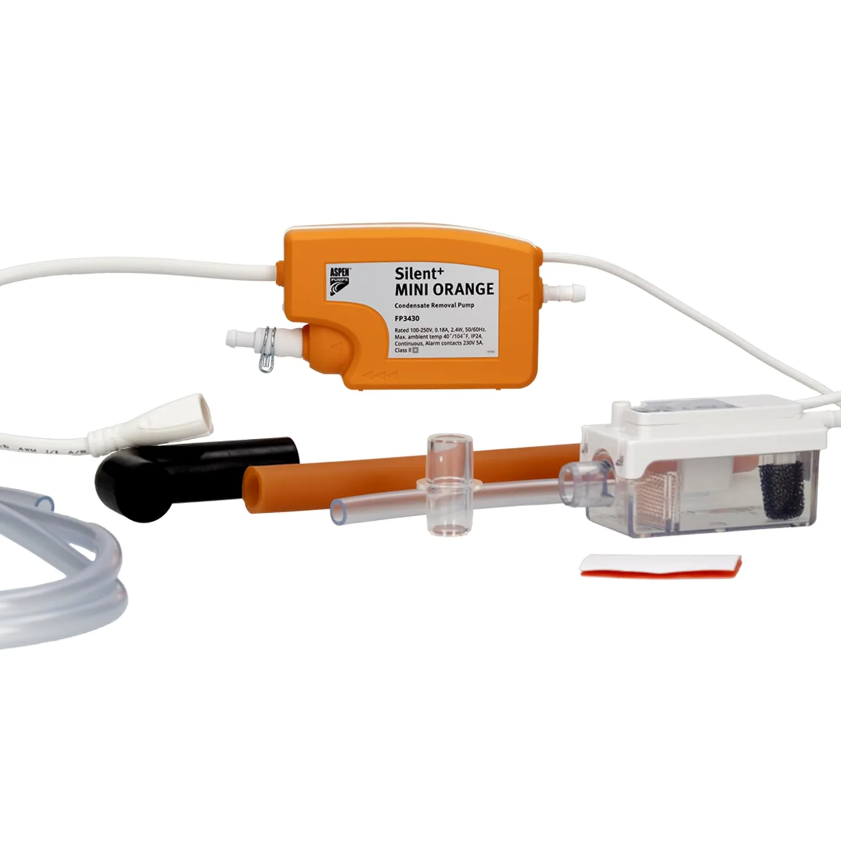 Aspen Pumps Silent+ Mini Orange FP3430, Pompa Scarico Condensa Climatizzatore, Minipompa Condensa per Split Fino a 40 kW, 35 L/h, 10 m, Silenziosa 16 dB(A), 5‭ª Generazione