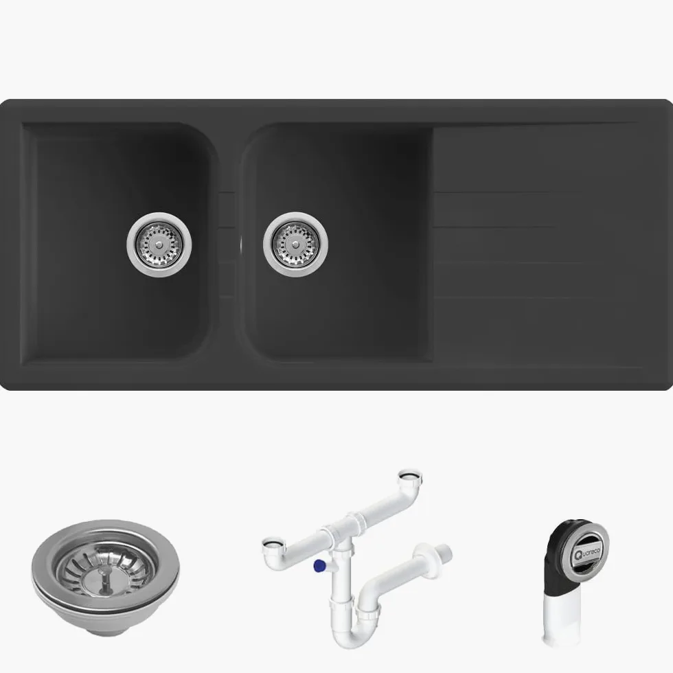 Prime 116 Lavello da Incasso Granito Nero 116x50 2 Vasche con Gocciolatoio QLP116NE