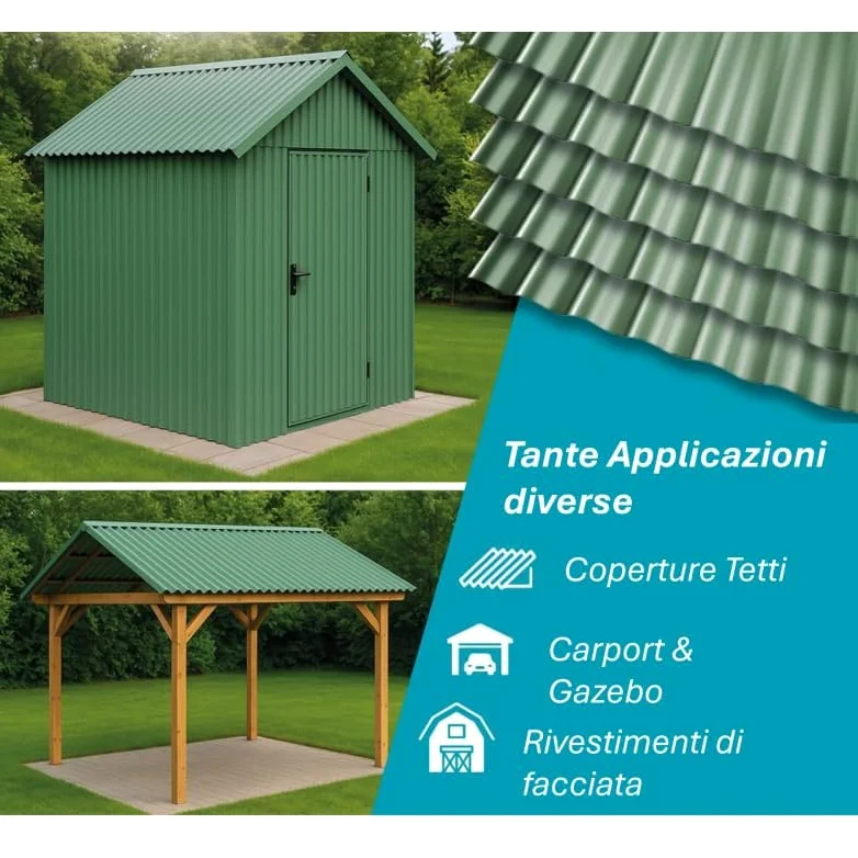 StormGuard Set da 10 lastre Ondulate in PVC – 90x200 cm Verde –- Pannello Tetto Impermeabile – Tetti di Verande, Carport