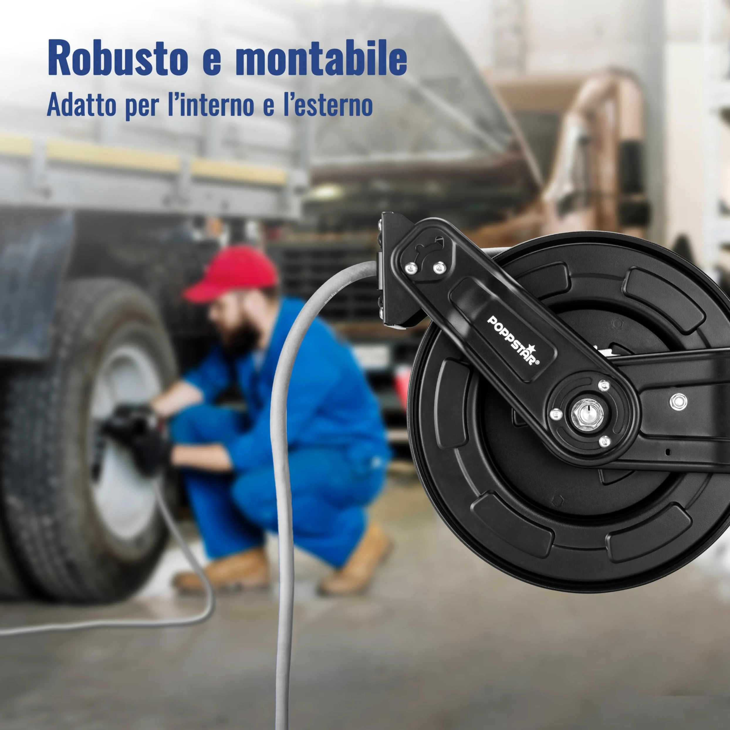 Poppstar Avvolgitubo per aria compressa in acciaio (20m+2m, diametro (9,2x15mm)), attacchi 1/4 di pollice BSPT