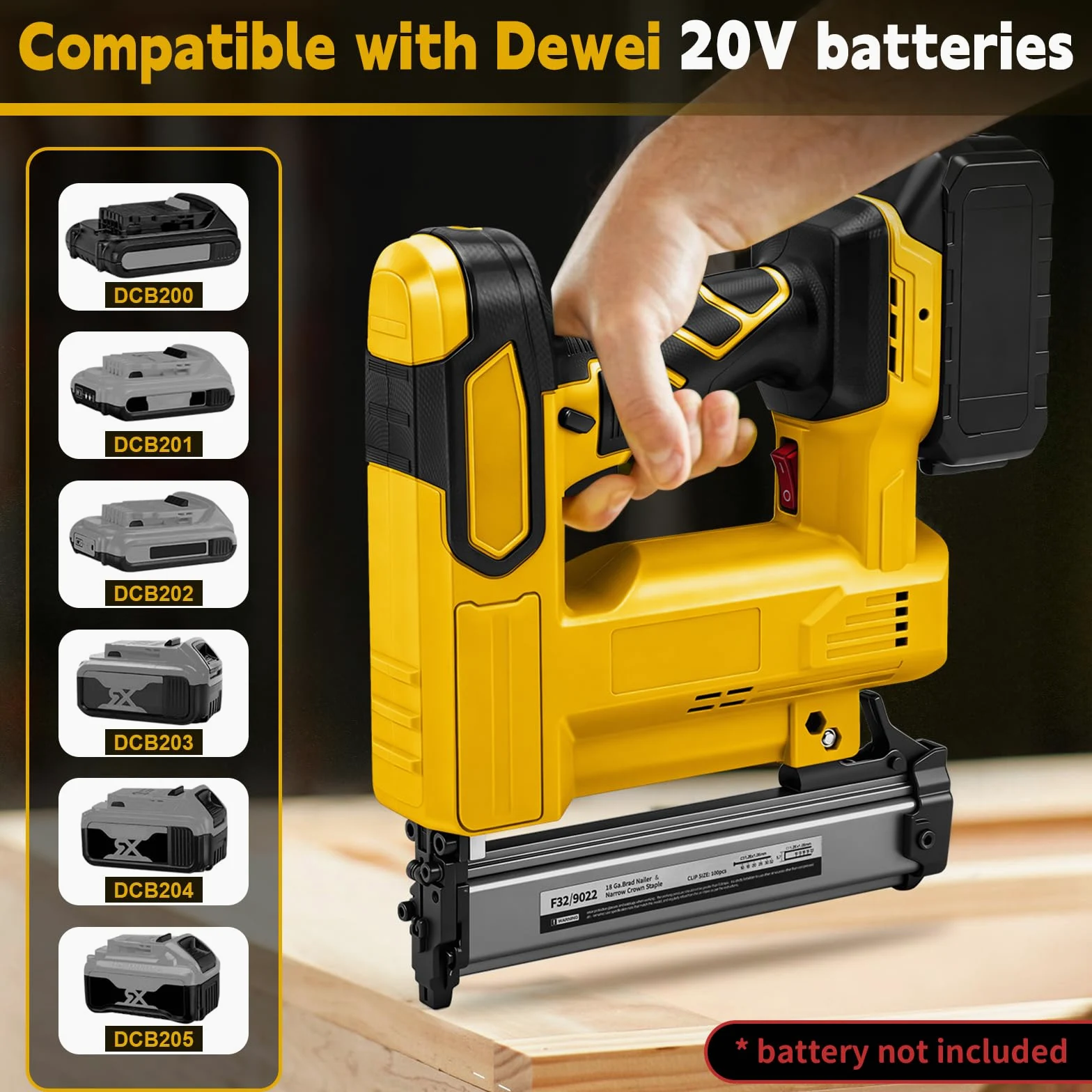 WingFly Pistola per Unghie a Batteria Compatibile con Dewalt 18 V, 20 V, Chiodatrice Professionale a Batteria con 1000 Chiodi, Pistola Elettrica per Progetti Fai Da Te in mobili, Falegnameria