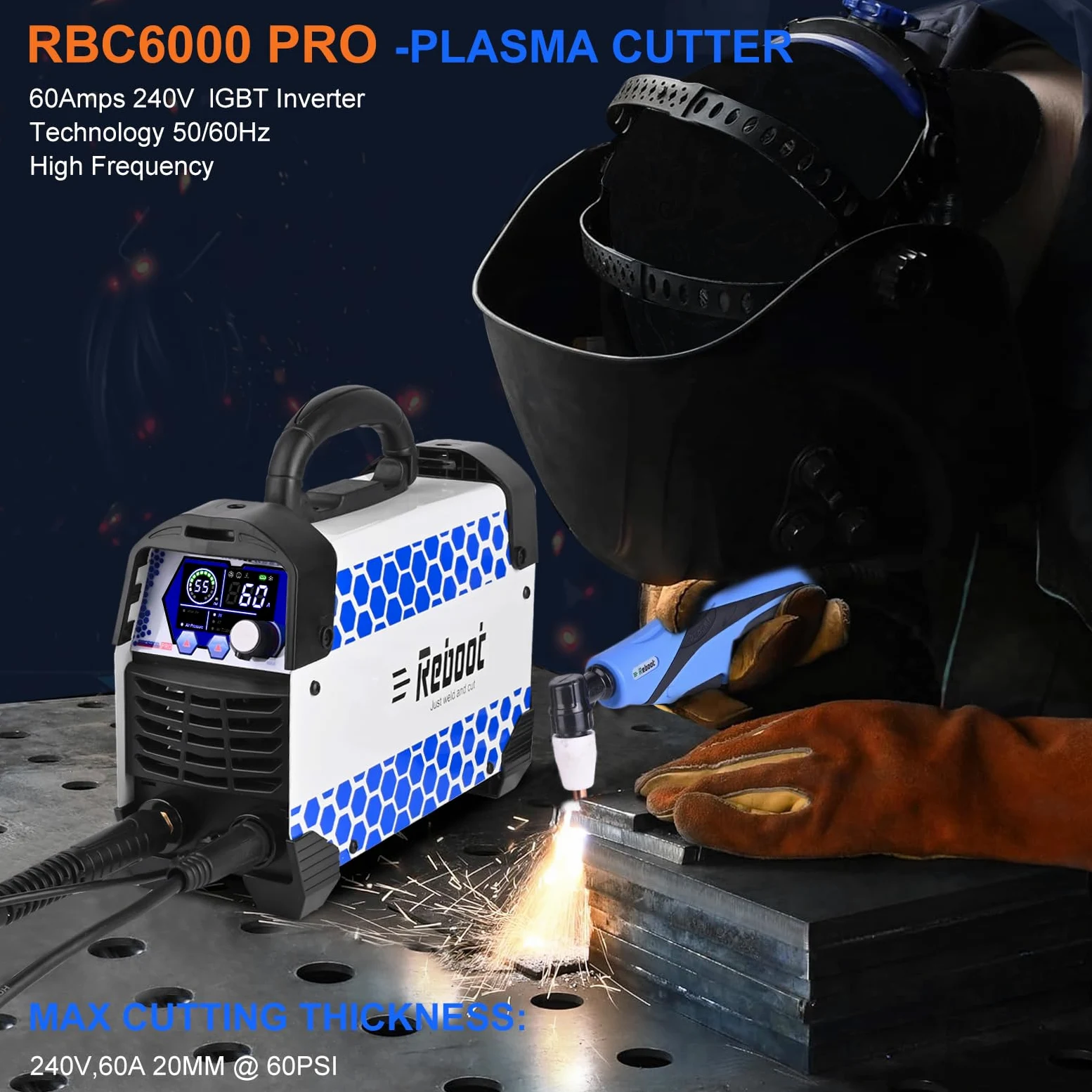 Reboot Taglierina al plasma 60Amps Tocca 240V IGBT Arc Inverter Digital Plasma Cutter, 1/2 pollici taglio pulito, aggiornamento CUT60 Plasma Cutter macchina