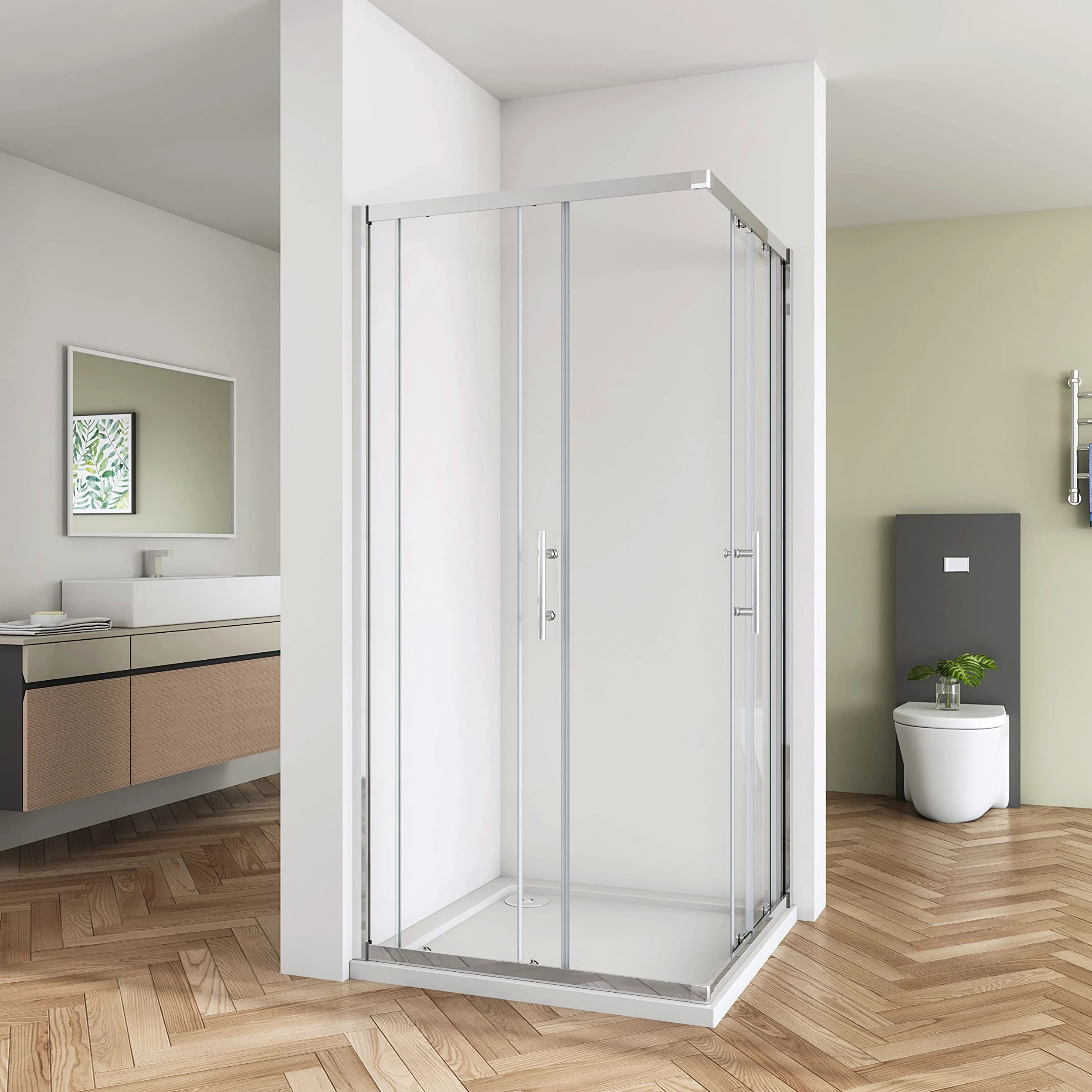Box Doccia Angolare 90x90 cm H.185 cm Porta Scorrevole Vetro Temperato Trasparente di Spessore 6 mm Anticalcare Profilo Cromo Lucido