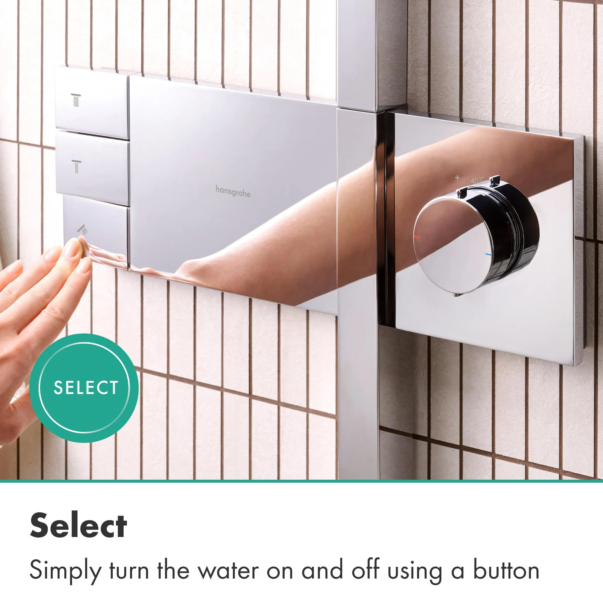 hansgrohe Raindance Alive Q - Colonna doccia a risparmio idrico (EcoSmart) con miscelatore termostatico, Sistema doccia con rubinetto, doccetta, tubo, asta e soffione doccia (2 getti), cromo, 24591000