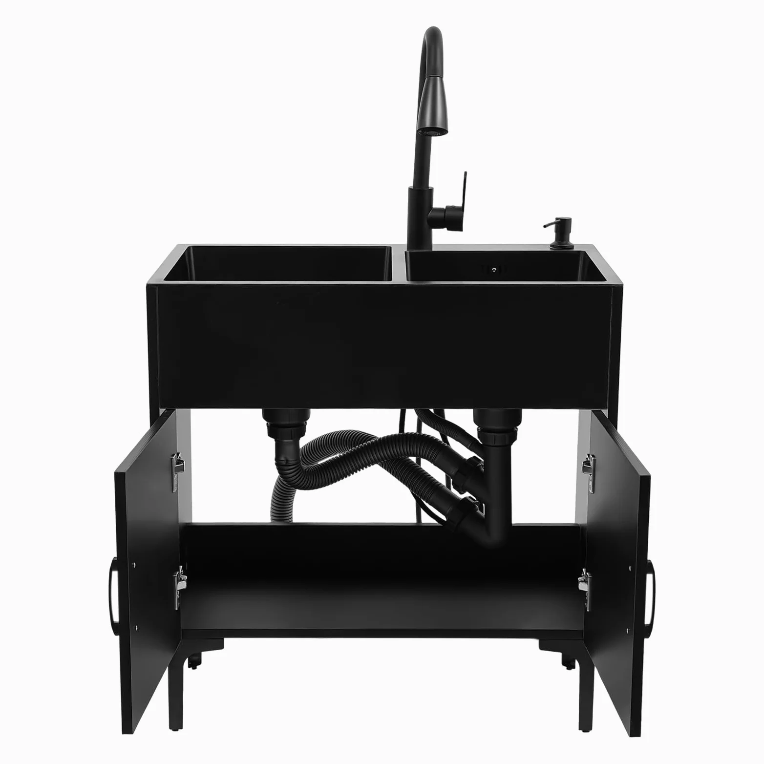 Lavello da cucina indipendente con mobile sottostante e rubinetto estraibile, lavandino in acciaio inox con cestello sgocciolante, 75x41x78cm. Lavello con mobile sottostante, lavabo per ristoranti