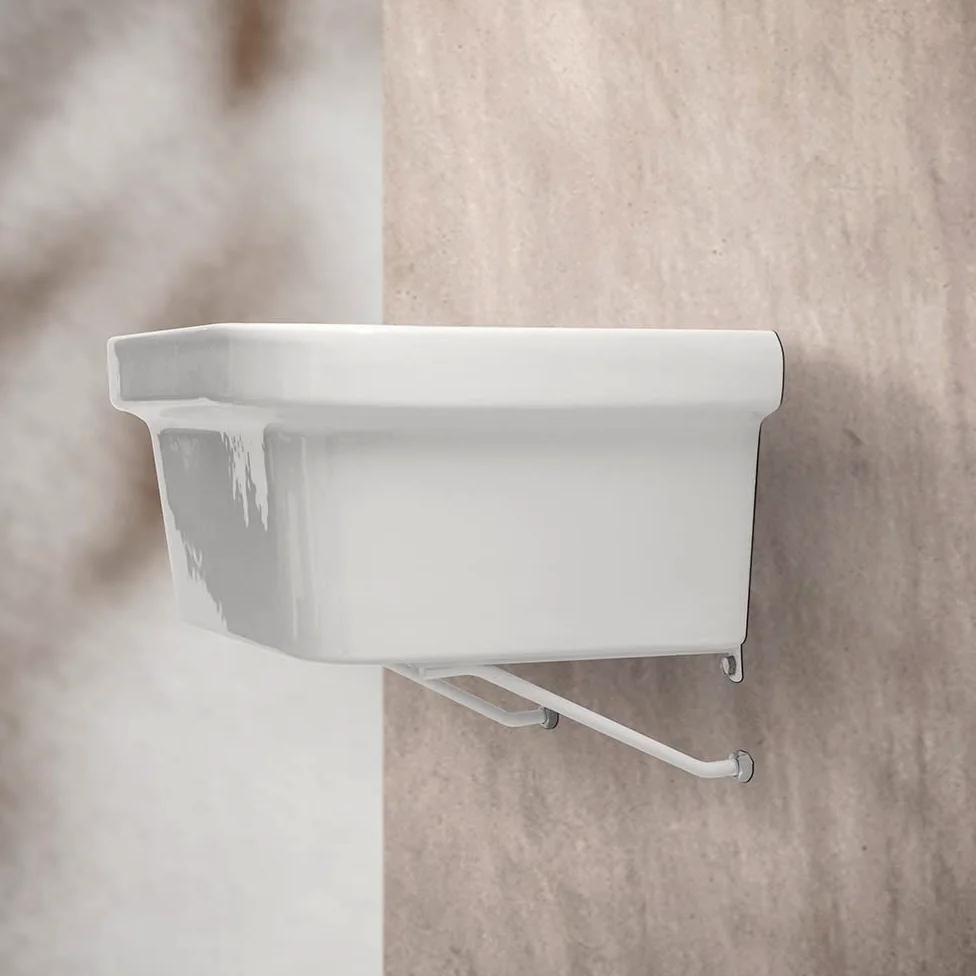 Pilozzo lavatoio da parete 46x38 cm, in ceramica bianca lucida resistente agli acidi, ideale per ambienti esterni ed interni (46 x 38 x 24 cm)