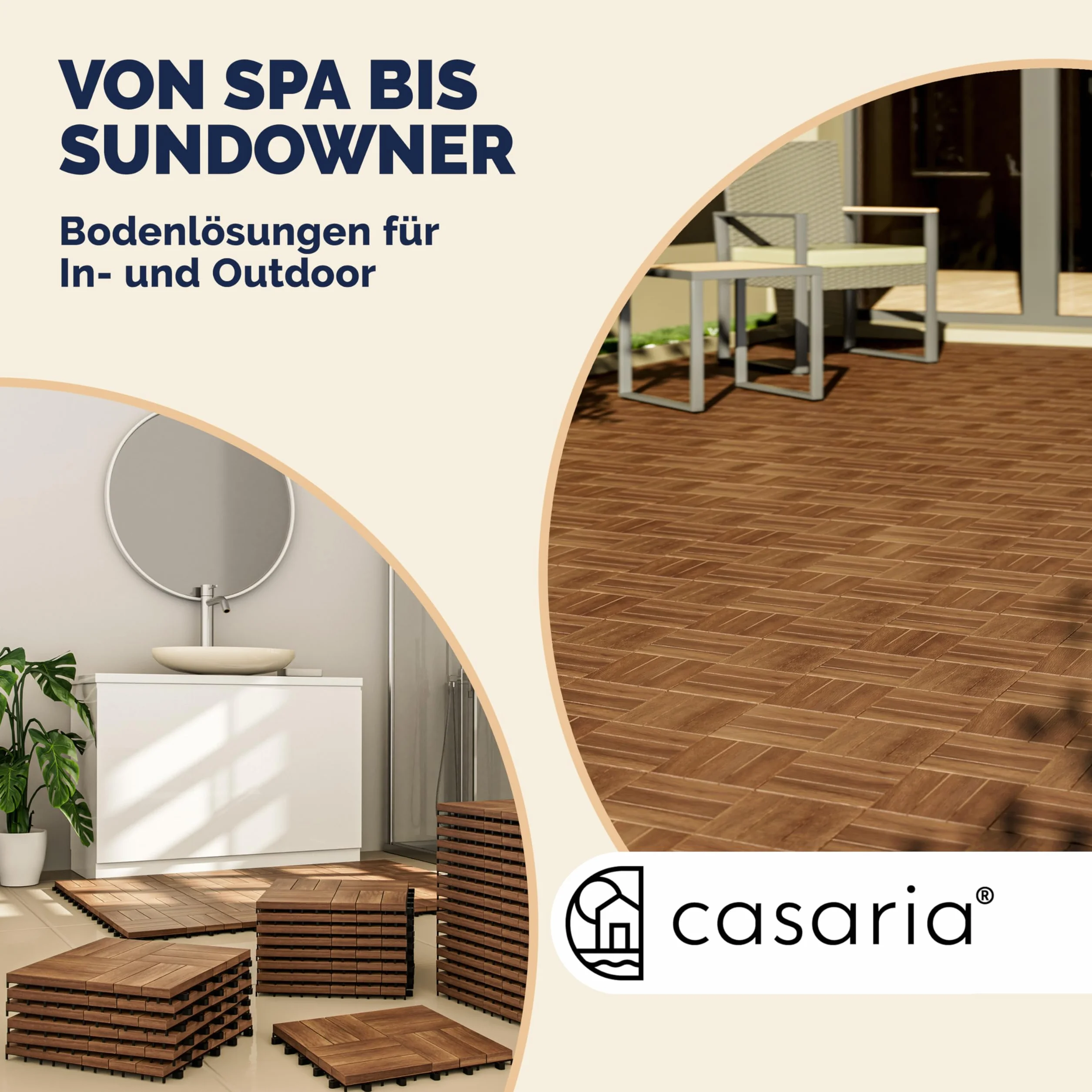 CASARIA Set 55 Piastrelle 30x30 cm in Legno di Acacia Certificato FSC® Superficie Totale 5 m² per Esterno Sistema a Incastro Pavimento per Terrazza Balcone Giardino Pavimentazione Mattonelle