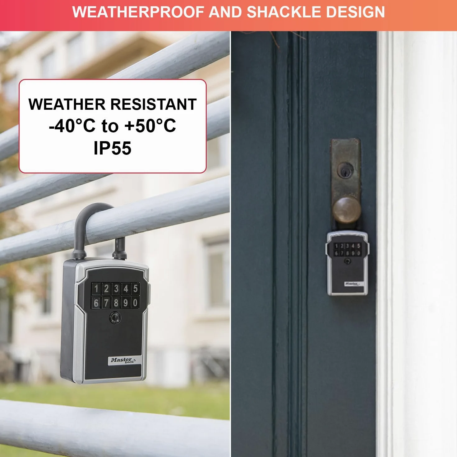 Master Lock 5440EURD Cassaforte per chiavi con Bluetooth con combinazione, Archetto, Resistente agli agenti atmosferici, Mini cassaforte per chiavi Select Access Smart