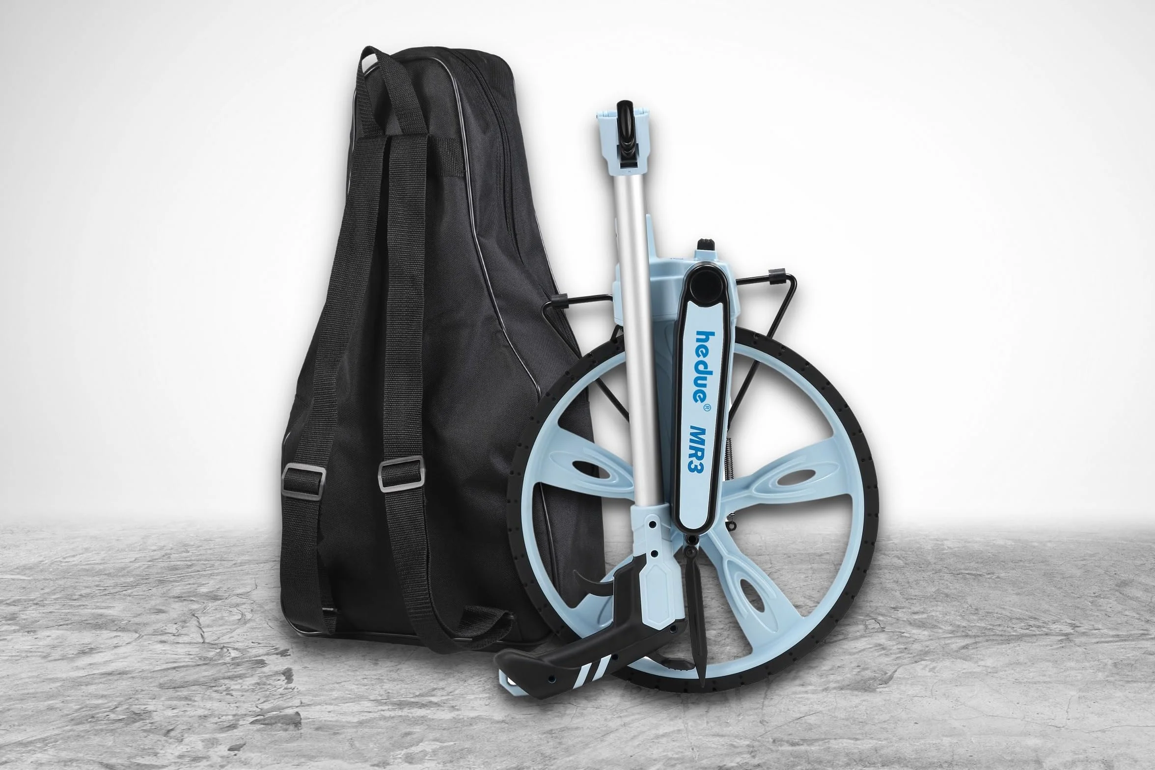 Ruota di misura hedue® MR3 - contametri con grande diametro della ruota di 320 mm, distanziometro pieghevole